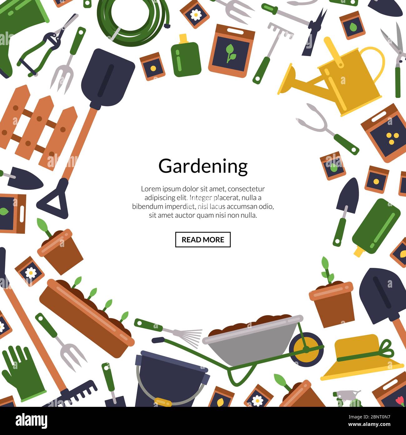 Vector flat gardening icons background with place for text illustration ...