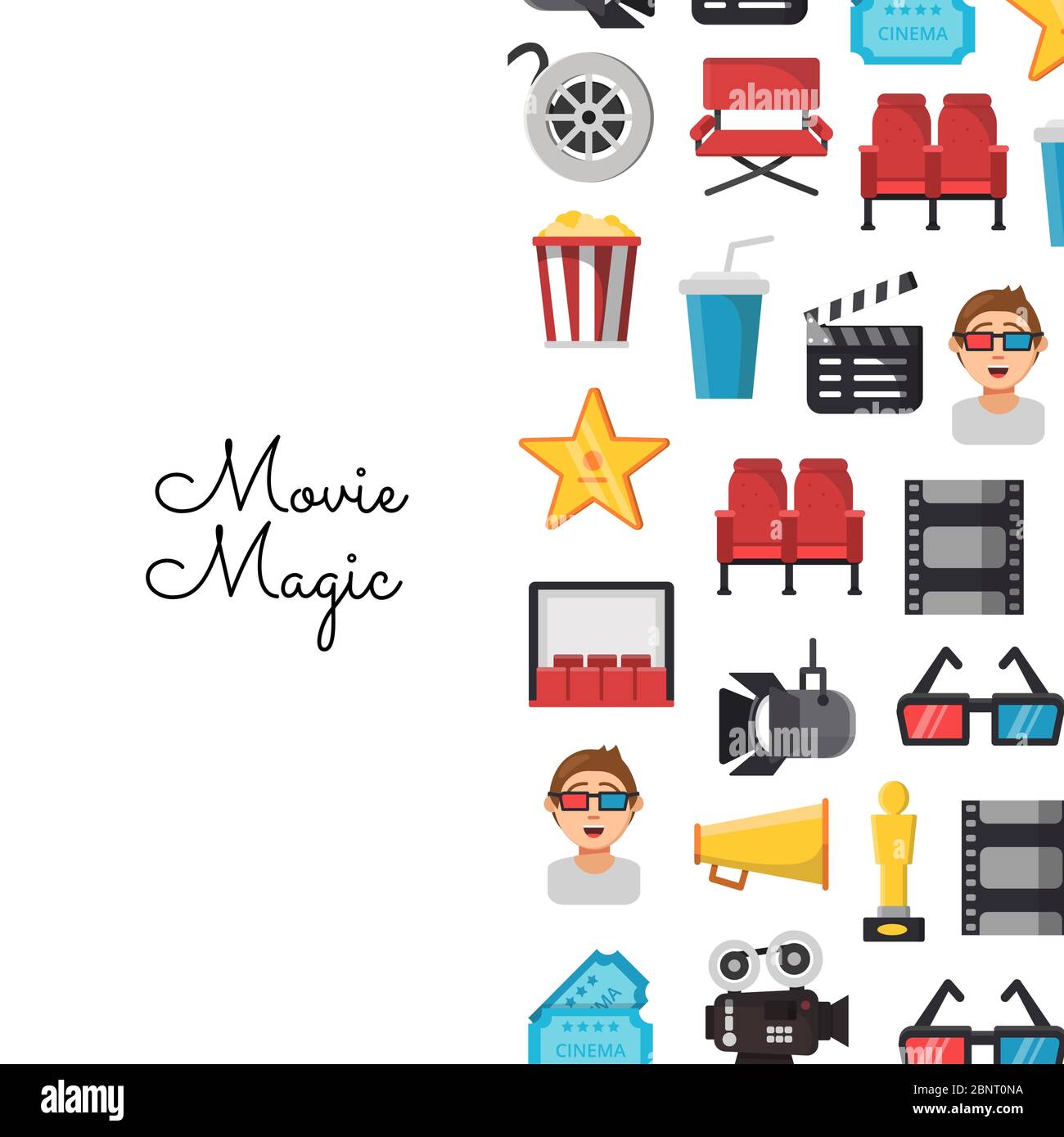Vector flat cinema icons background on white Stock Vector Image & Art ...