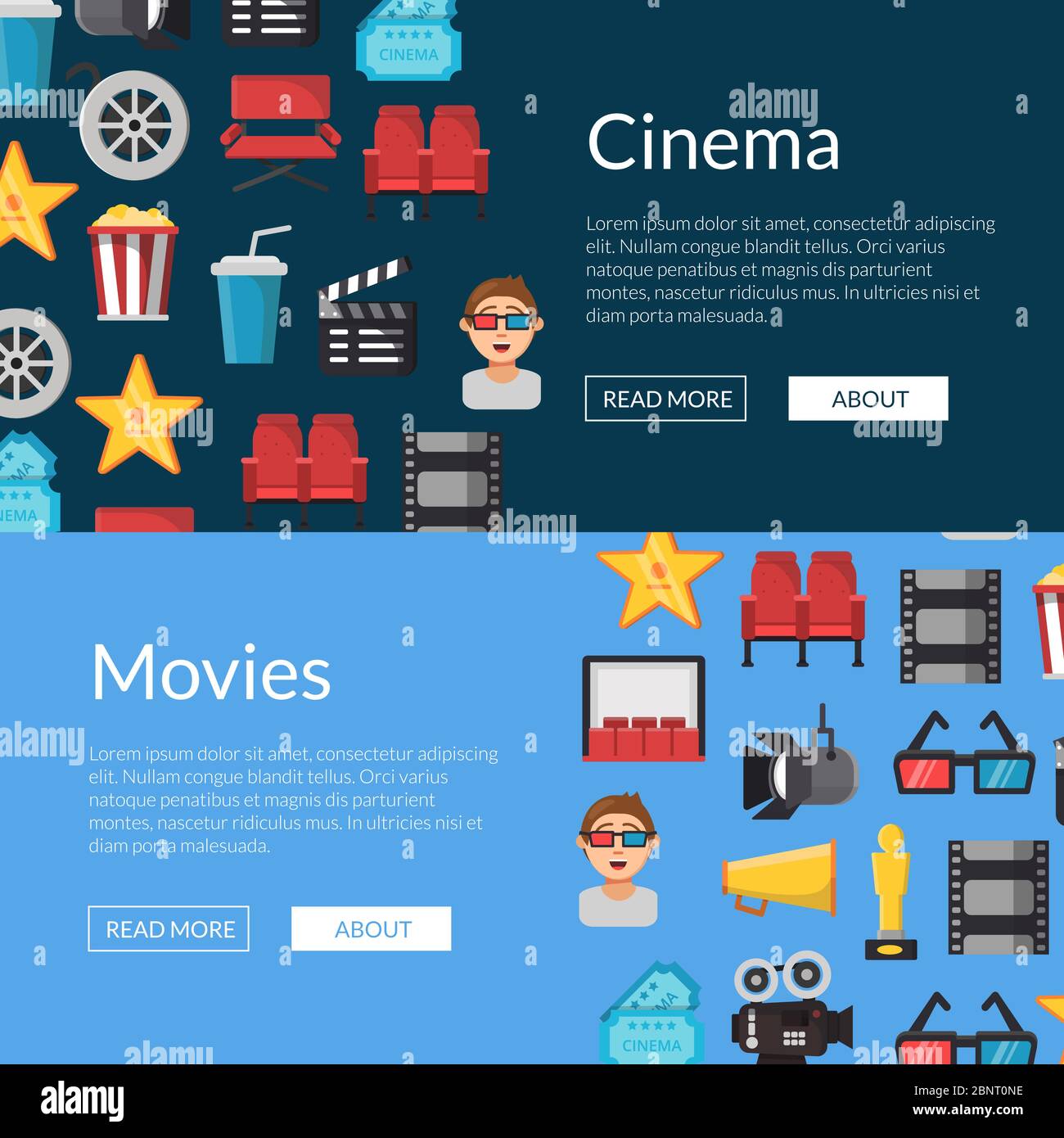 Vector flat cinema icons web banner templates illustration Stock Vector ...