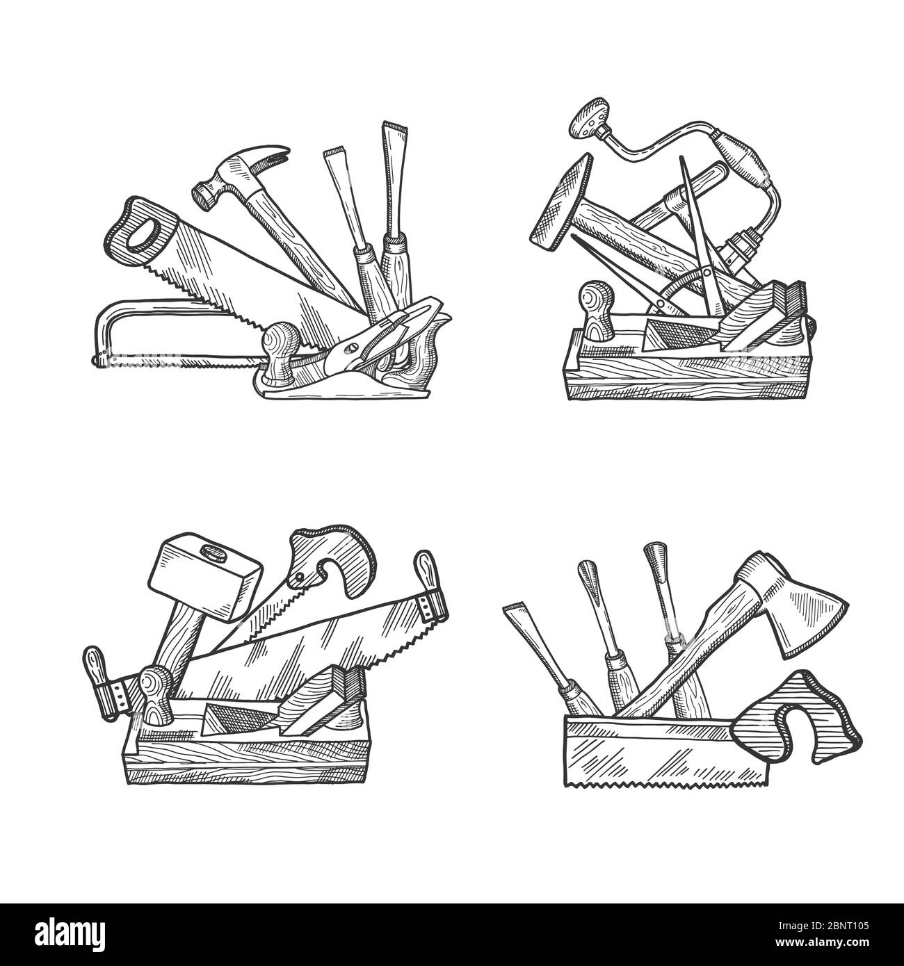 Vector hand drawn woodwork tools set Stock Vector Image & Art Alamy