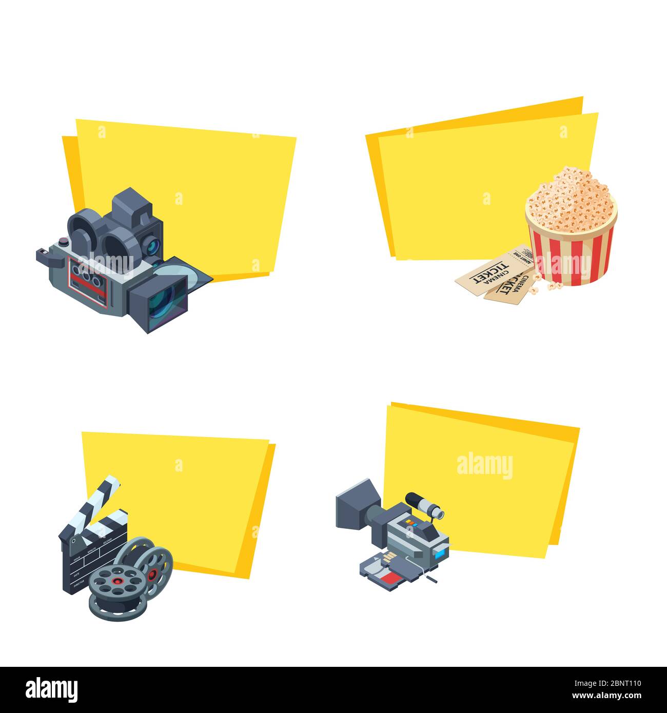 Vector cinematograph isometric elements stickers set illustration Stock Vector