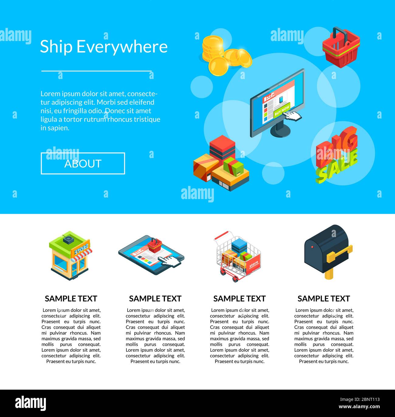 Vector isometric logistics and delivery icons template illustration Stock Vector