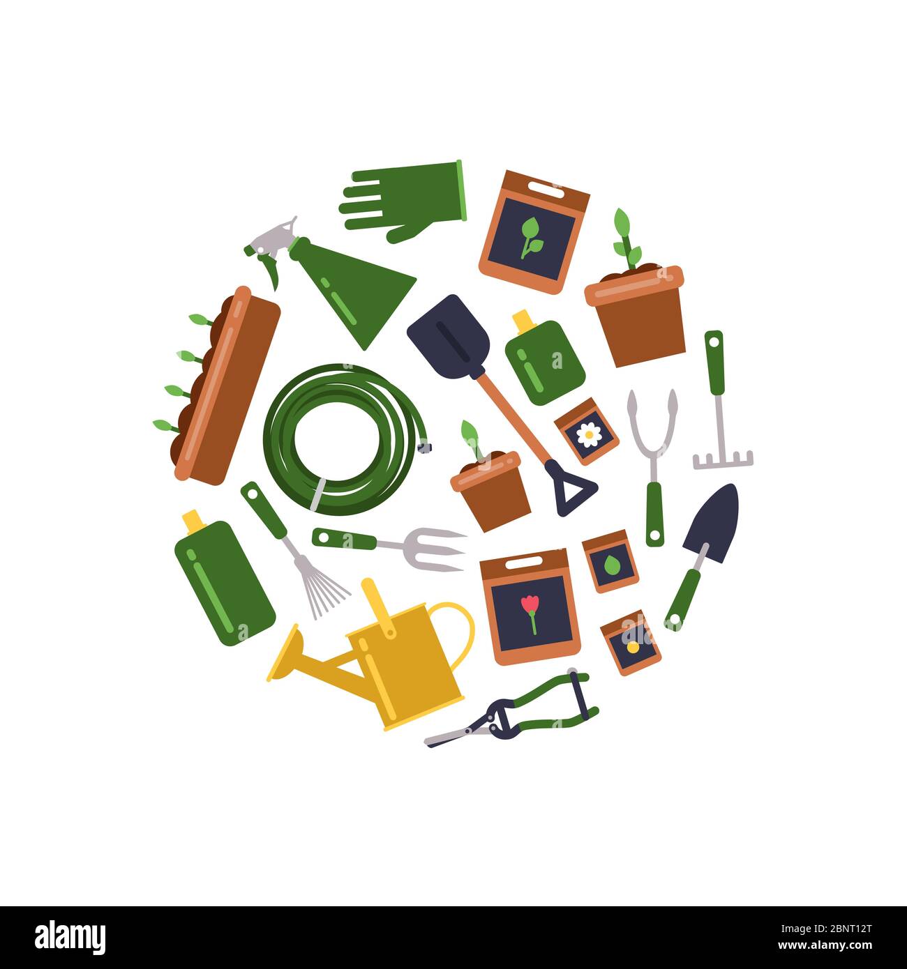 Vector flat gardening icons in circle shape illustration Stock Vector ...
