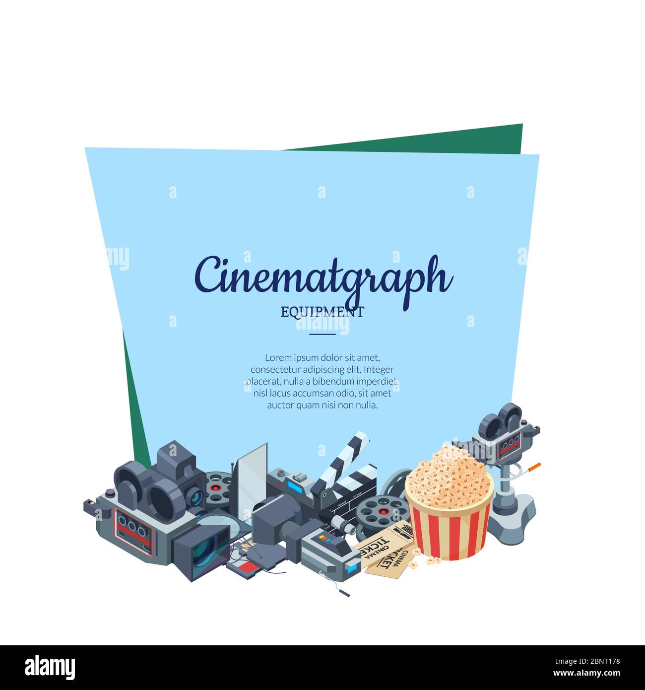 Vector cinematograph isometric elements of set illustration Stock Vector
