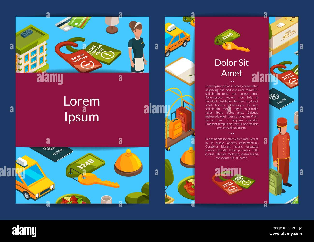 Vector isometric hotel icons card Stock Vector
