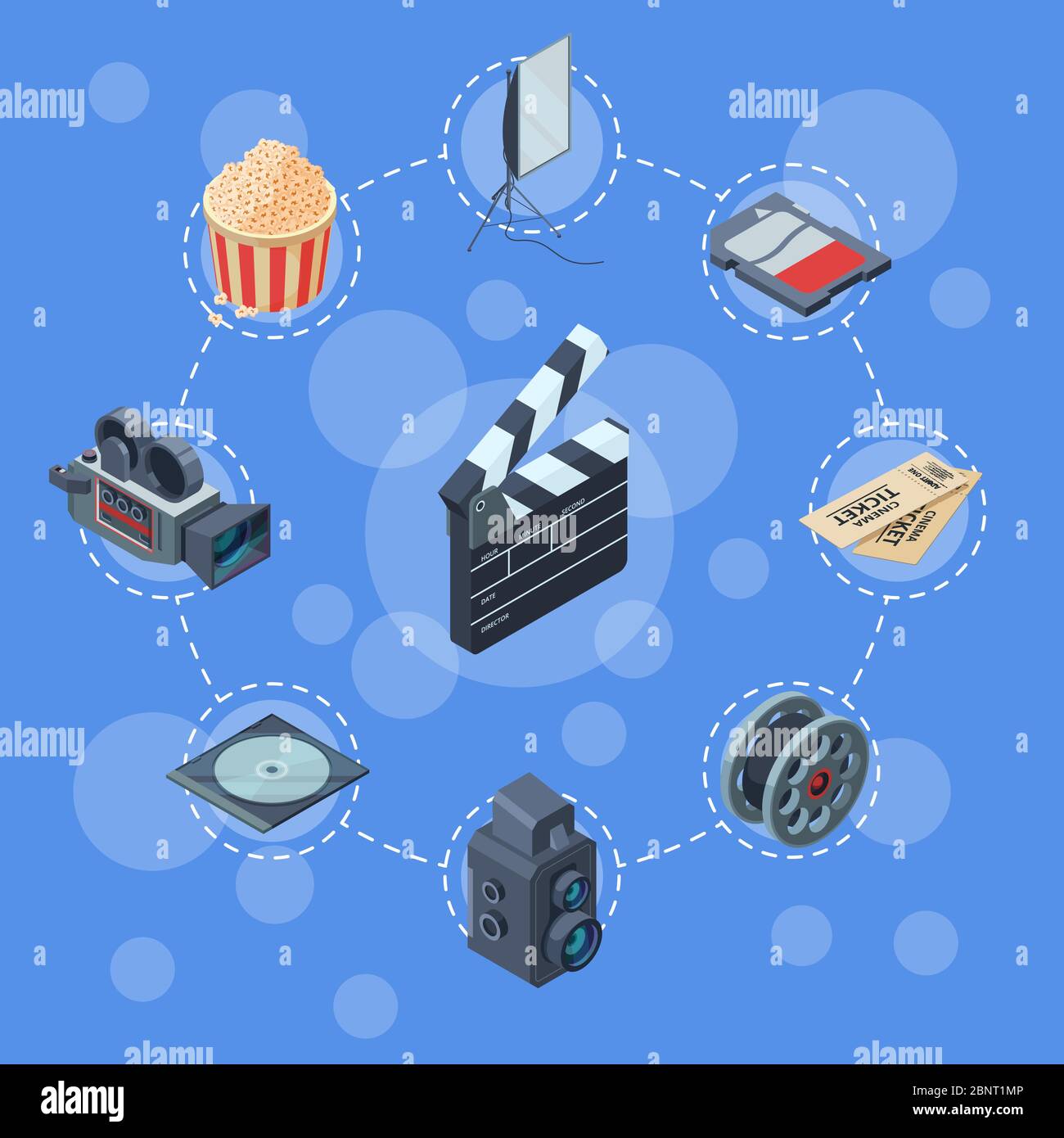 Vector cinematograph isometric elements infographic concept illustration Stock Vector