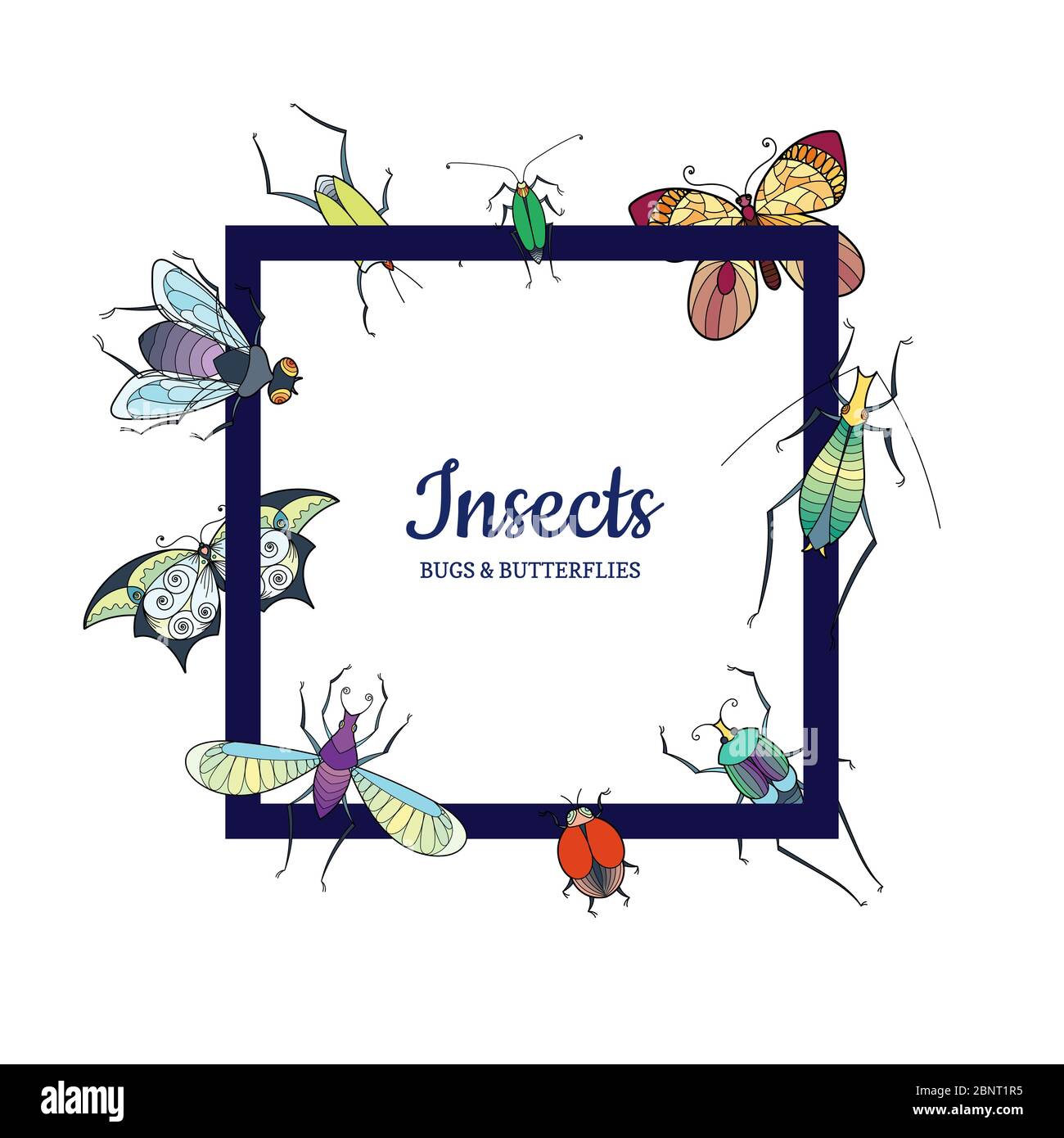 Vector hand drawn insects flying isolated on white Stock Vector