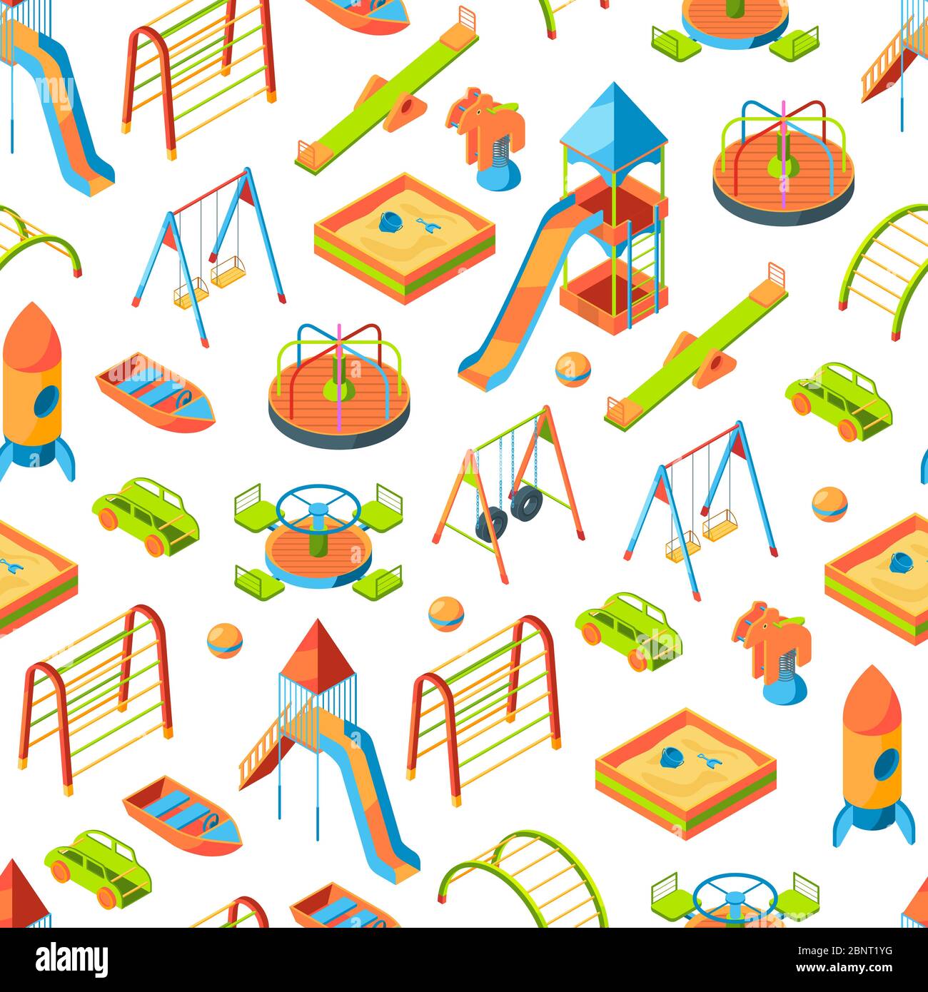 Vector isometric playground objects background or pattern illustration Stock Vector