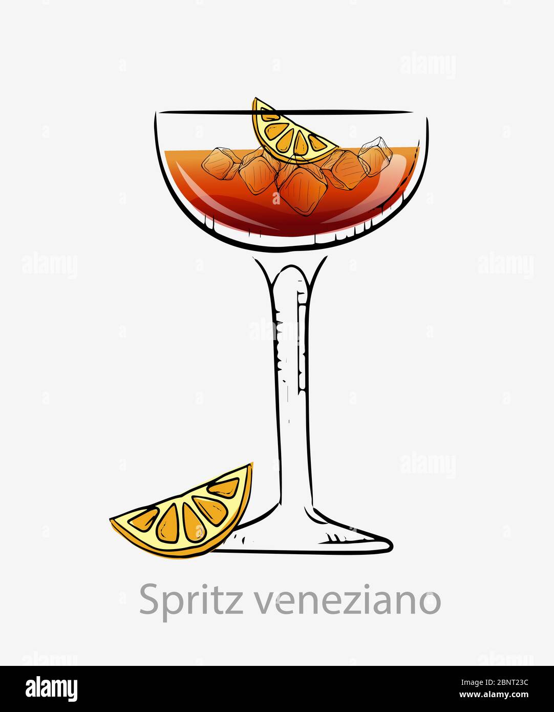 Cocktail veneziano spritz. Orange cocktail ice cubes slice orange. Stock Vector