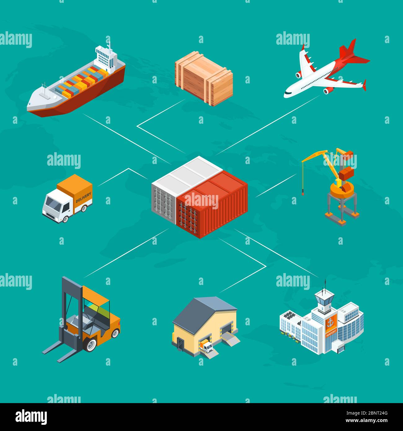 Vector isometric marine logistics and seaport infographic concept illustration Stock Vector