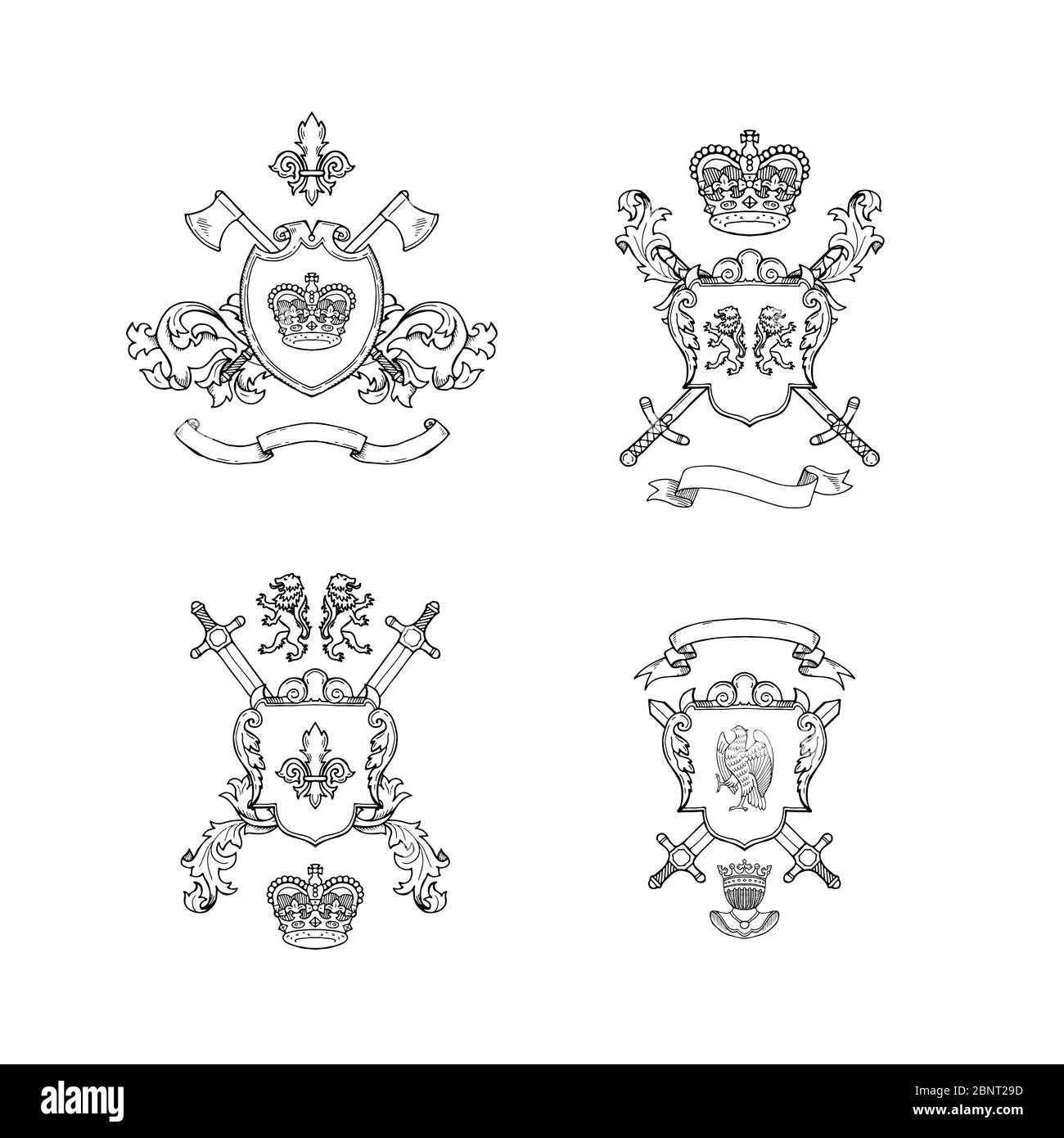 Heraldics chivalry arms. Vector hand drawn heraldics illustration Stock Vector