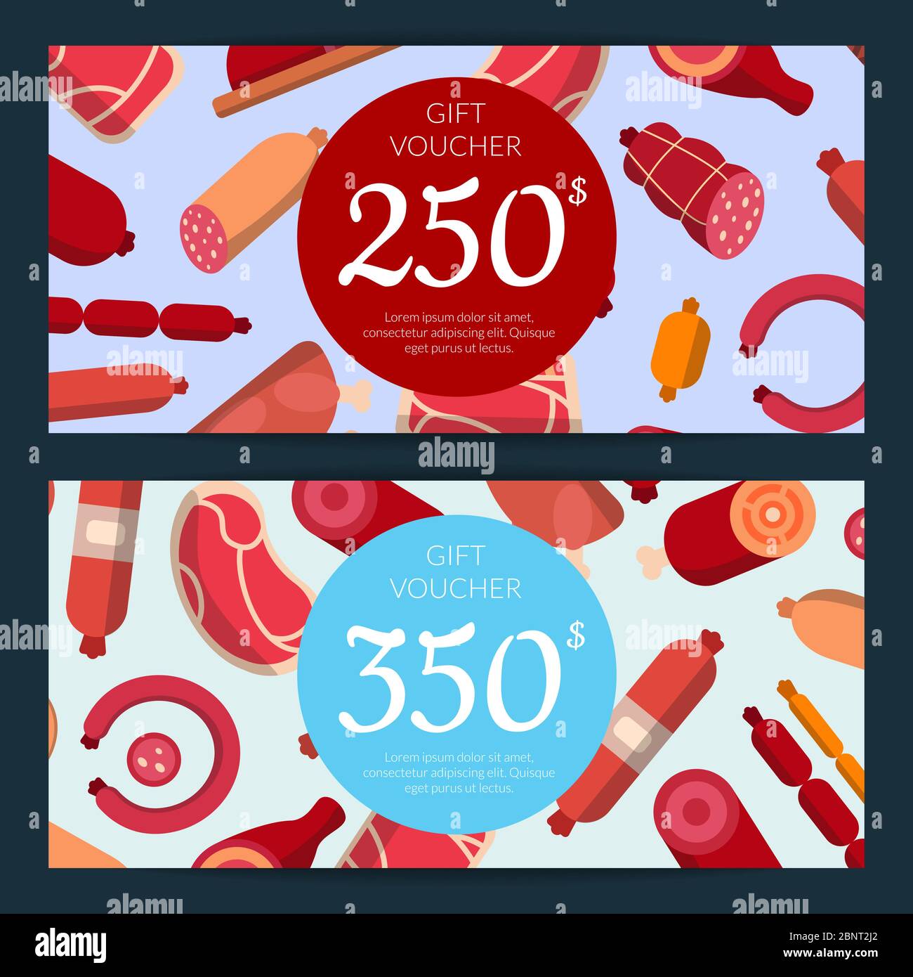 Vector flat meat and sausages icons discount or gift voucher Stock ...