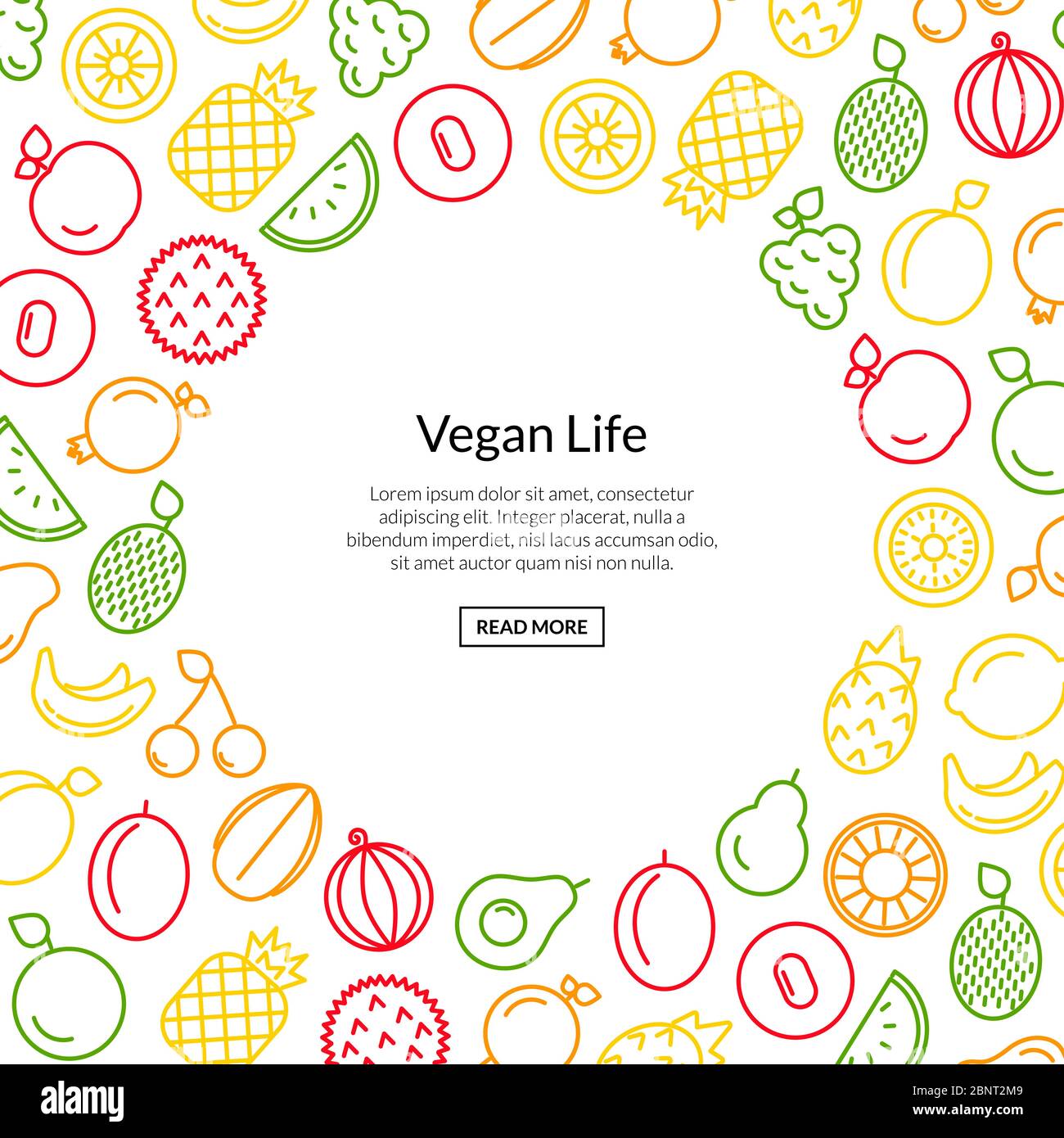 Vector line fruits icons background with place for text illustration ...