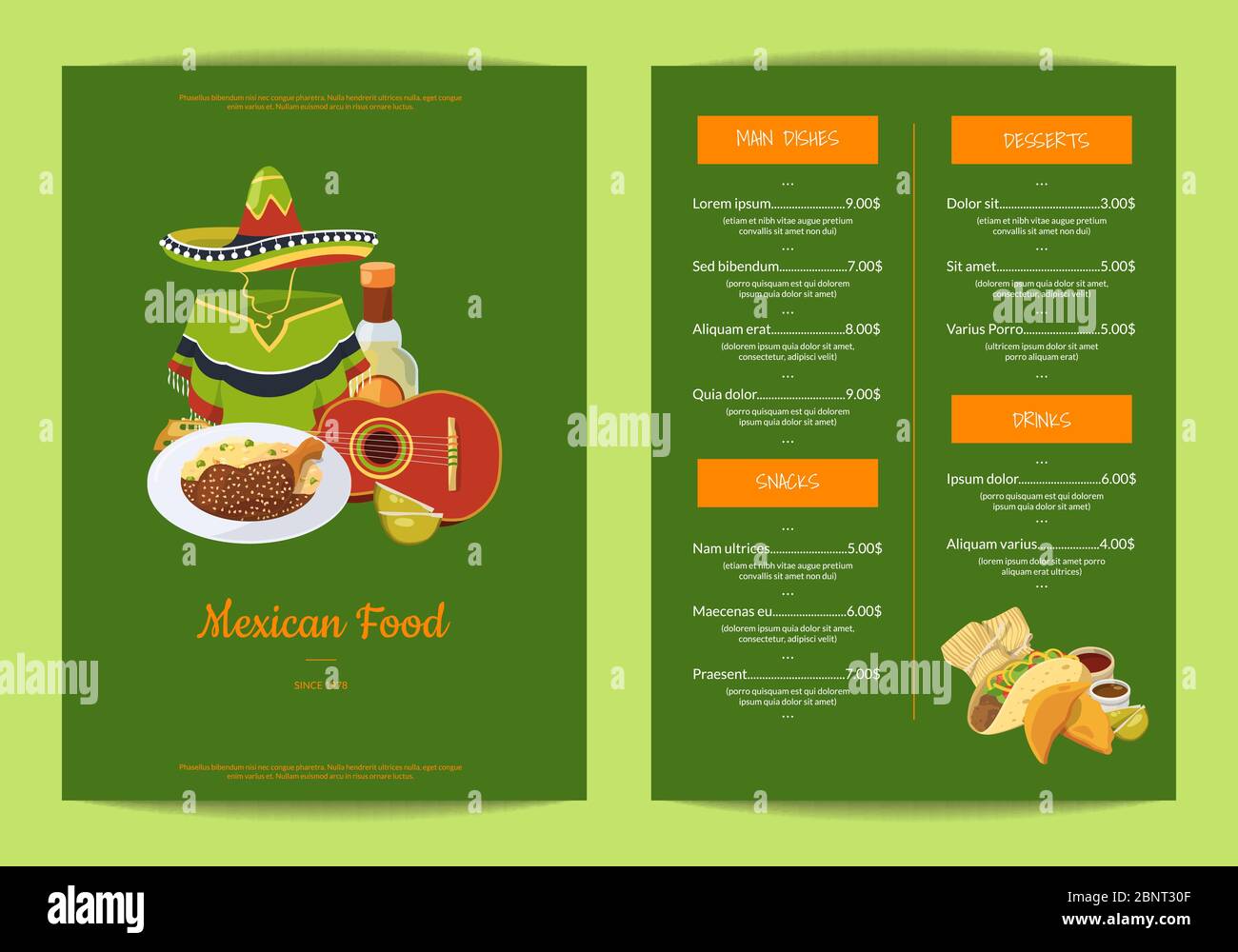 Vector cartoon mexican food restaurant menu design Stock Vector