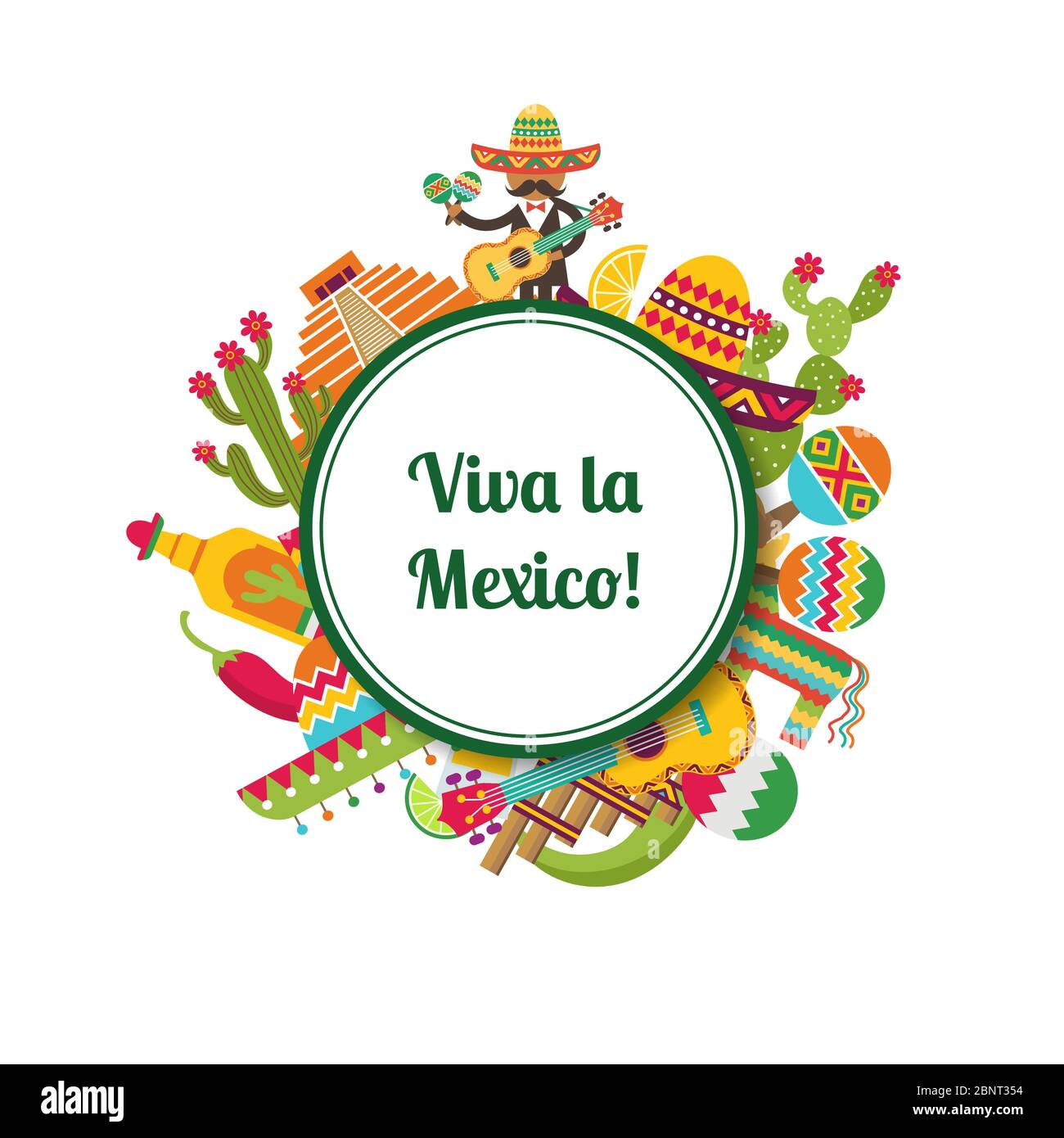 Vector flat Mexico attributes circle with place for text illustration Stock Vector