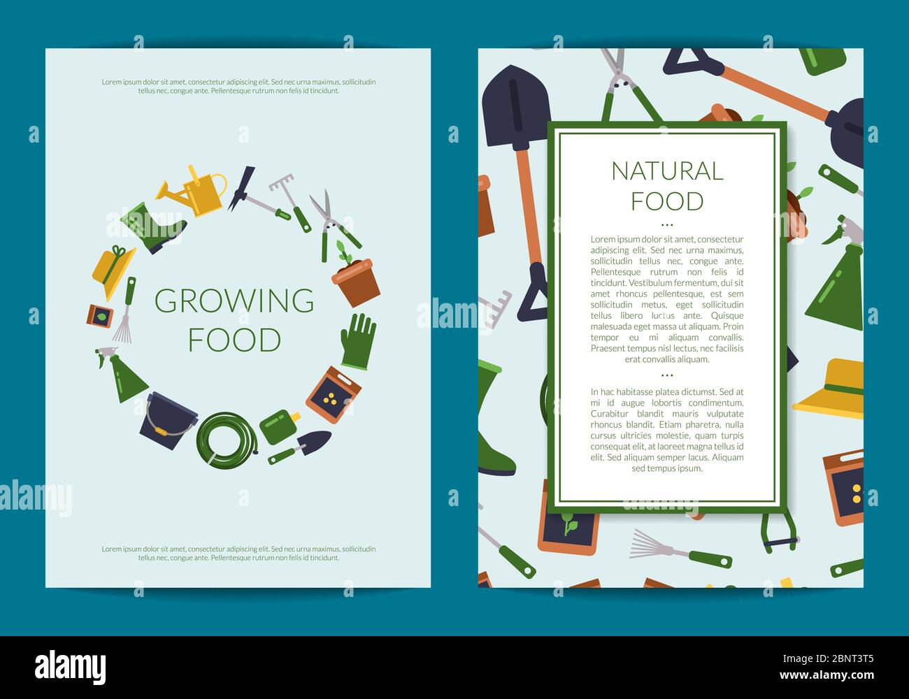 Vector flat gardening icons card or flyer Stock Vector