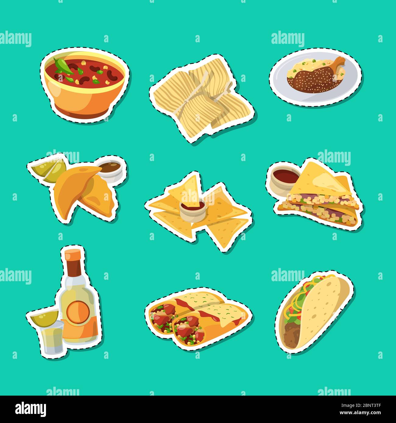 Vector cartoon mexican food stickers set illustration Stock Vector