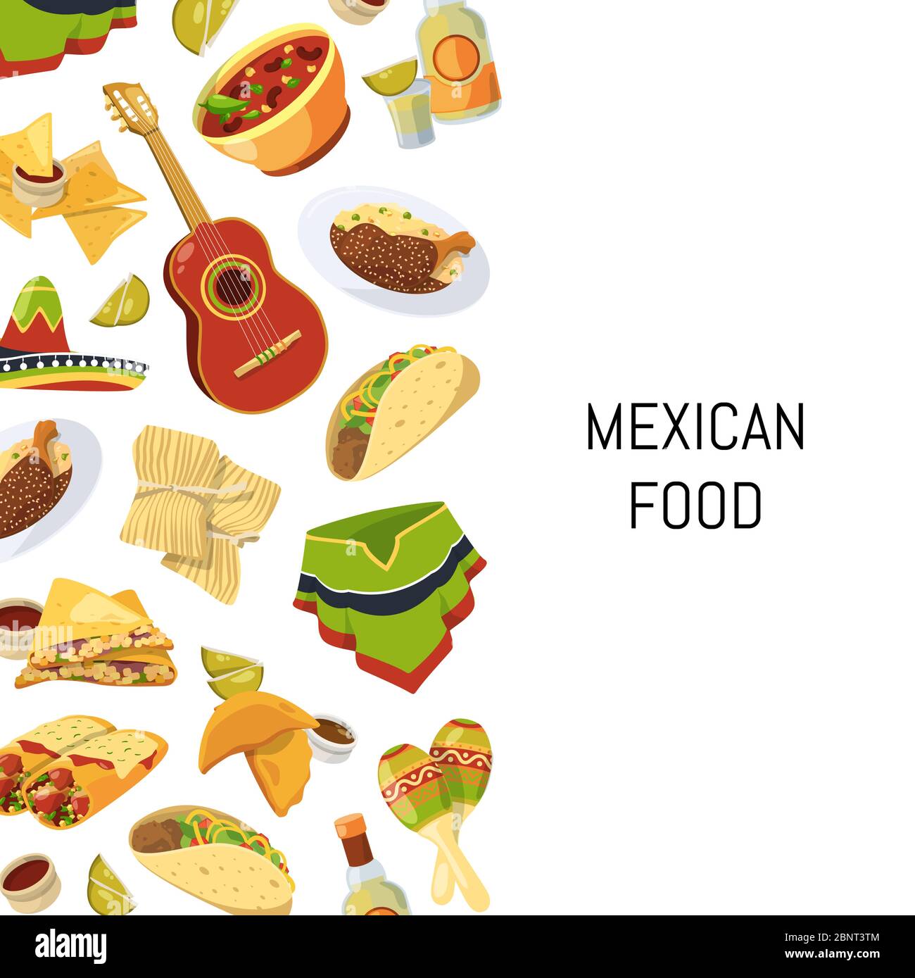 Vector cartoon mexican food background with place for text illustration Stock Vector