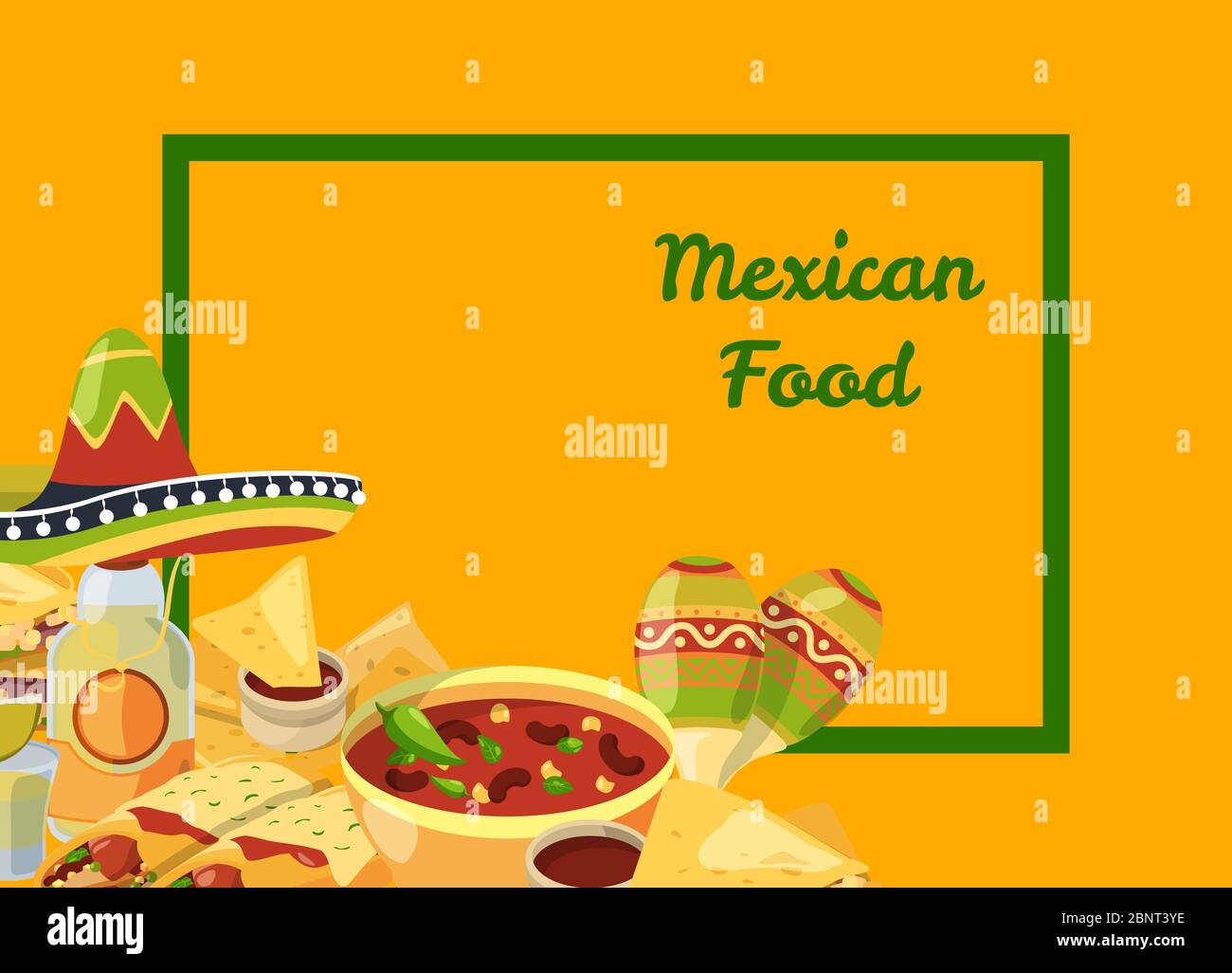 Vector cartoon mexican food background with place for text illustration Stock Vector