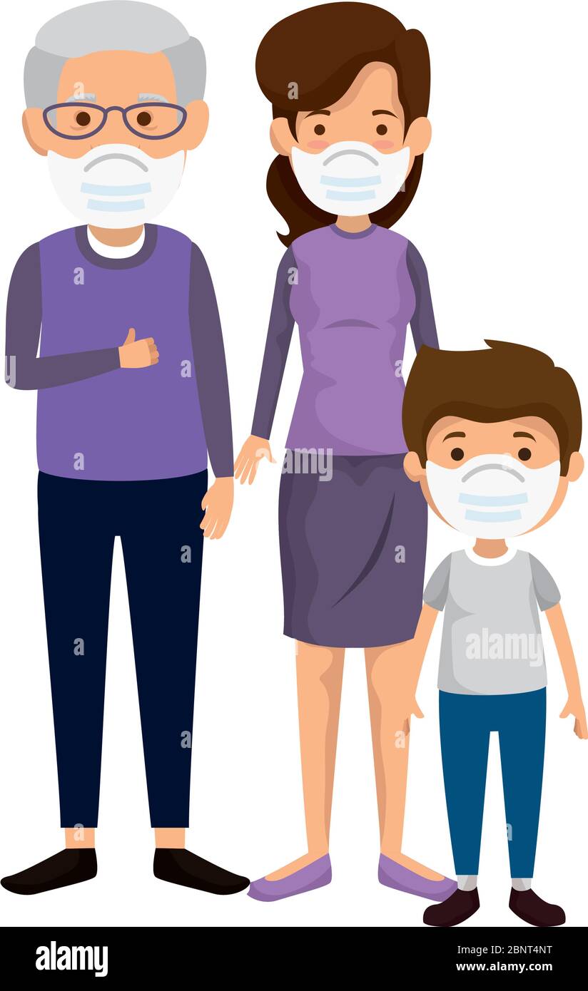 mother with grandfather and son using face mask Stock Vector Image ...