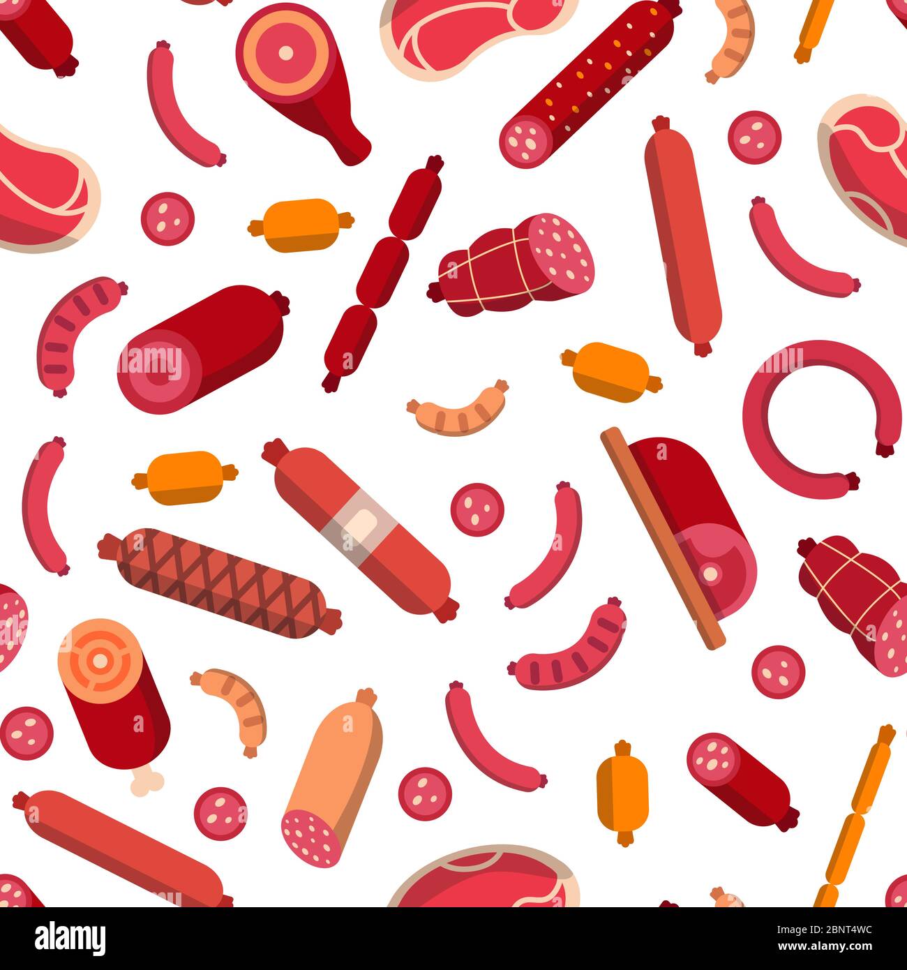 Vector flat meat and sausages icons pattern background illustration Stock Vector