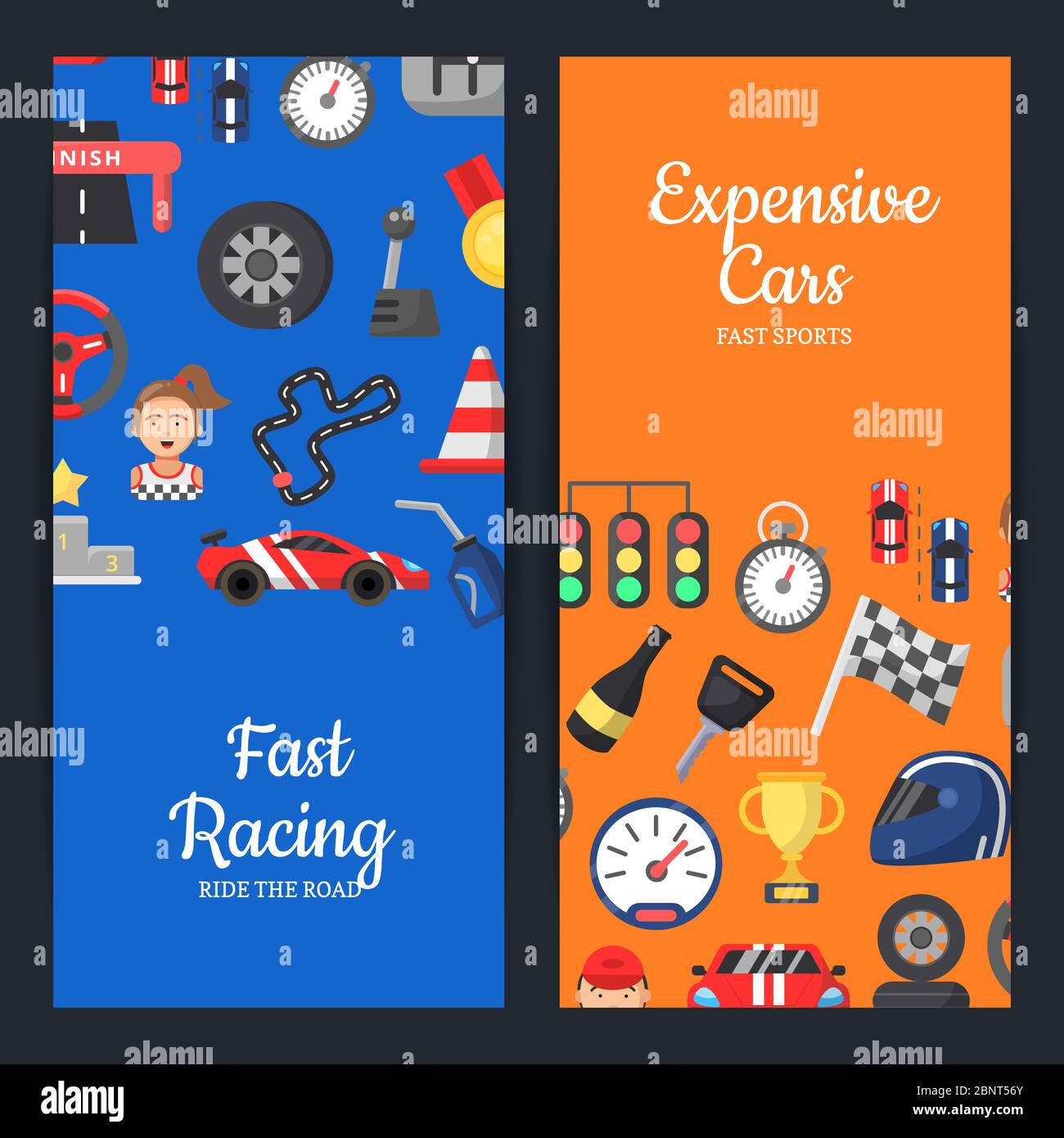 Vector flat car racing icons web banner templates illustration Stock Vector