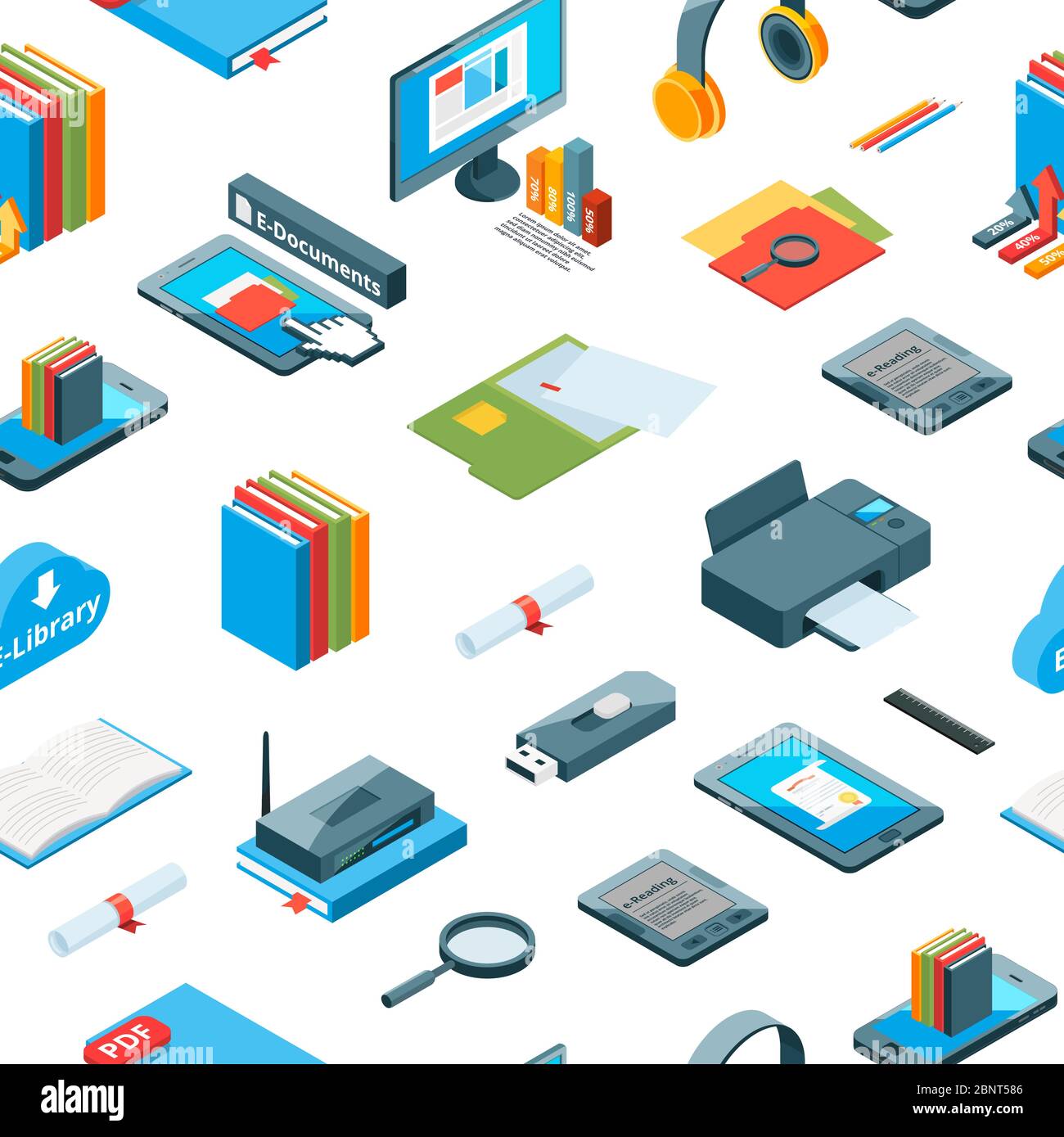 Vector isometric online education icons pattern or background ...