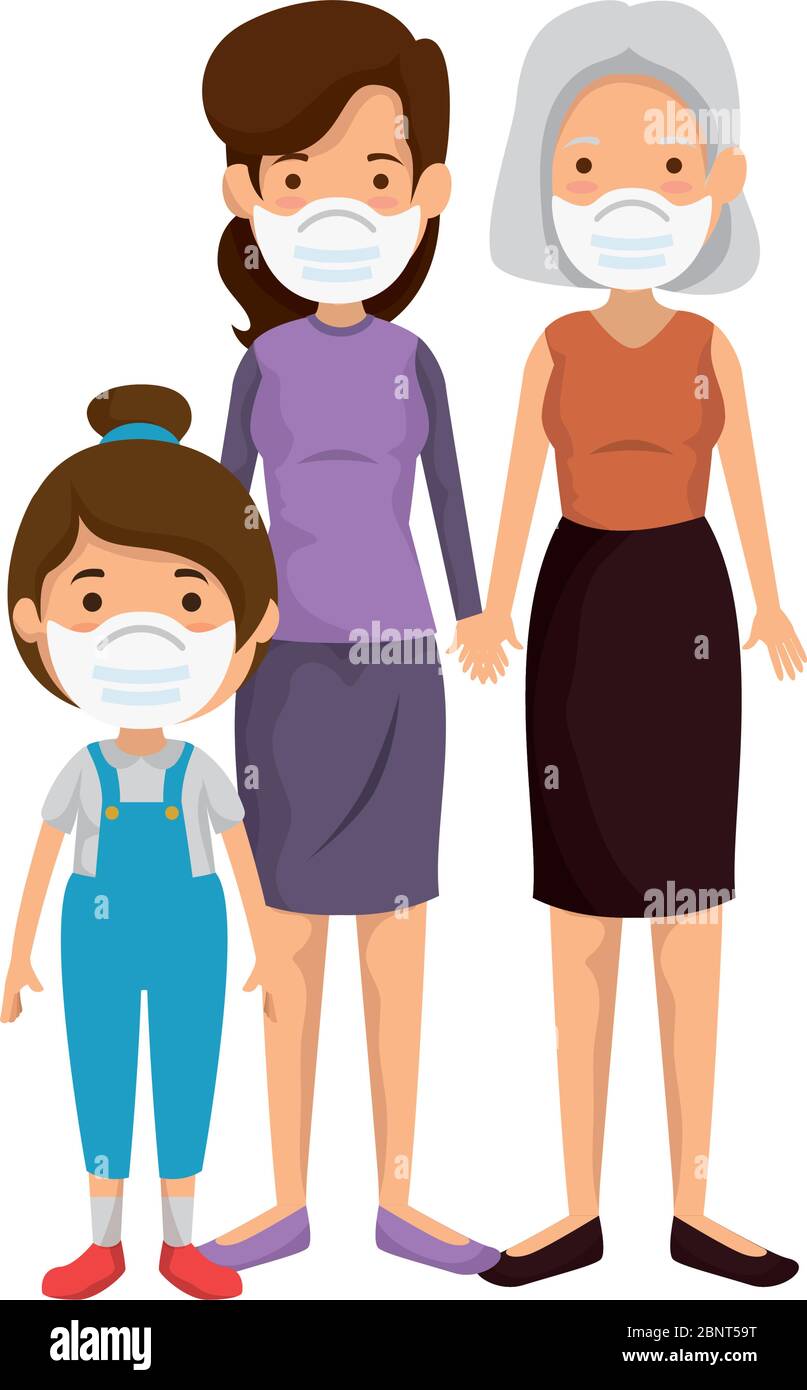 mother with grandmother and daughter using face mask Stock Vector Image ...