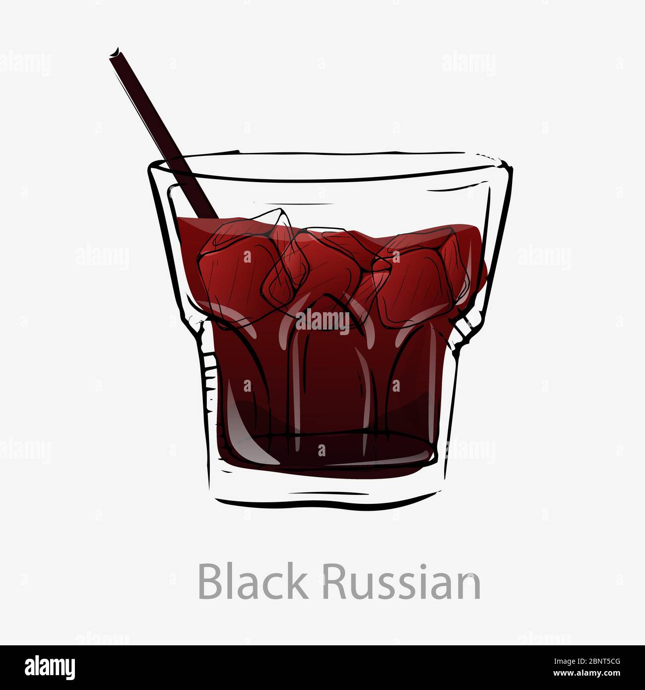 Black russian cocktail. Dessert cocktail alcoholic brown based vodka