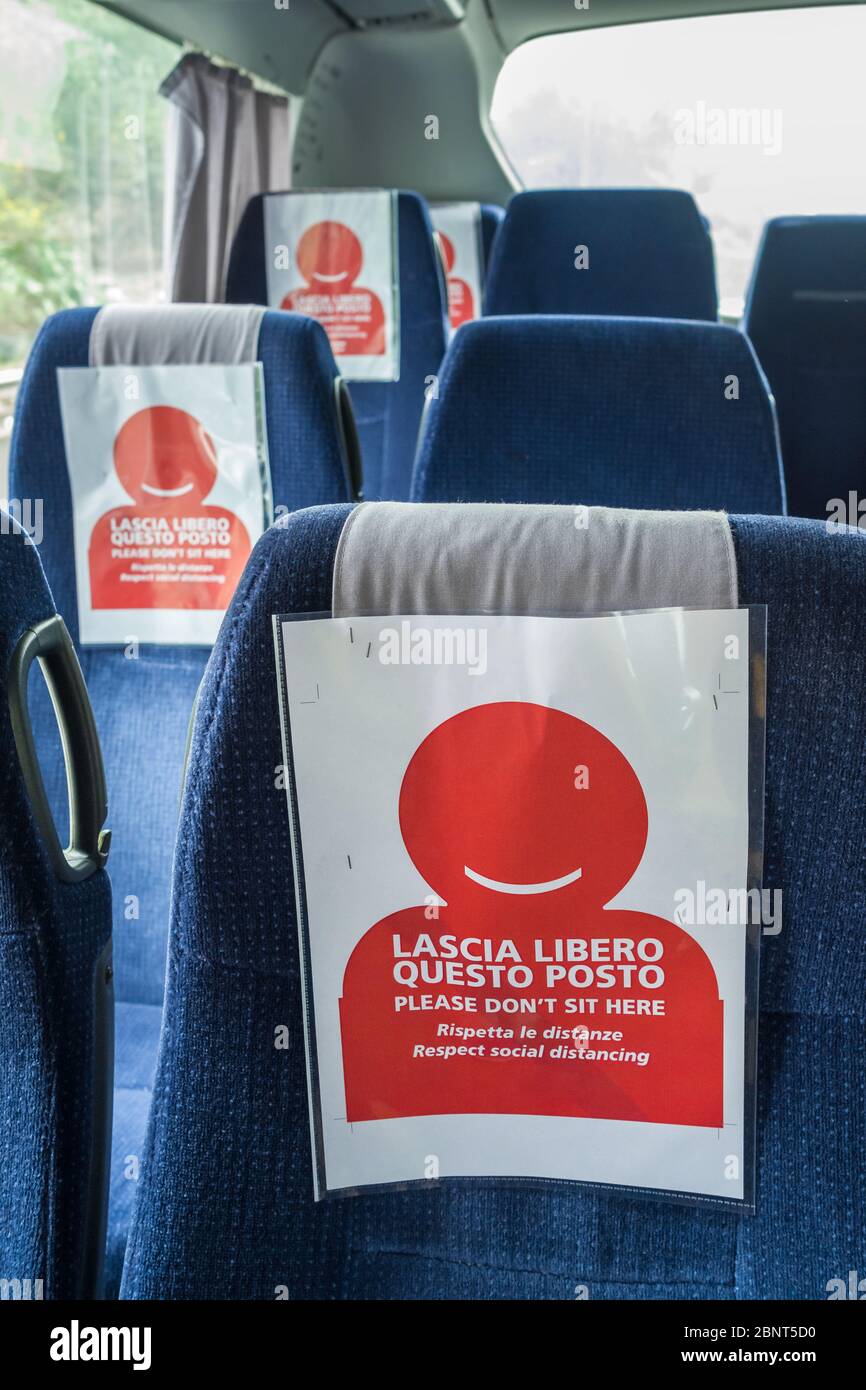 COVID-19 Public transport bus during the coronavirus pandemic. Stock Photo