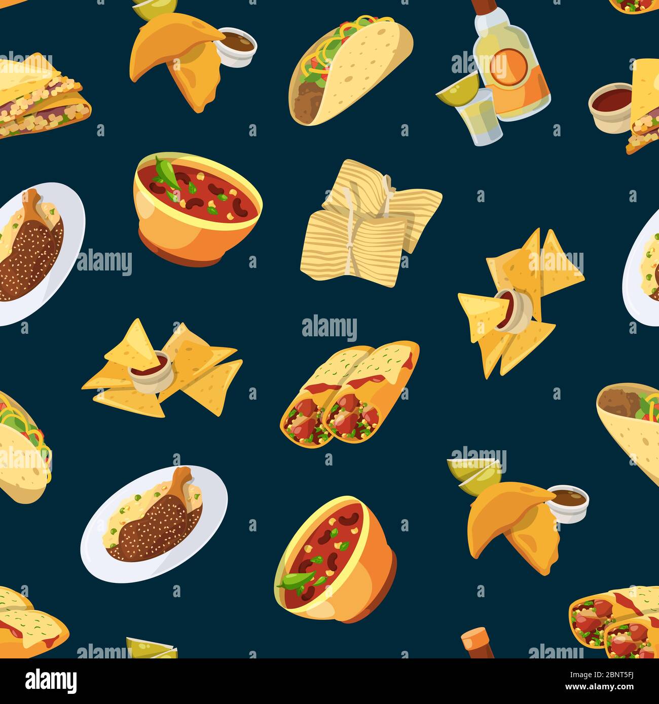 Vector cartoon mexican food pattern or background illustration Stock Vector