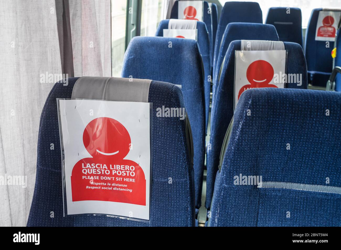 COVID-19 Public transport bus during the coronavirus pandemic. Stock Photo