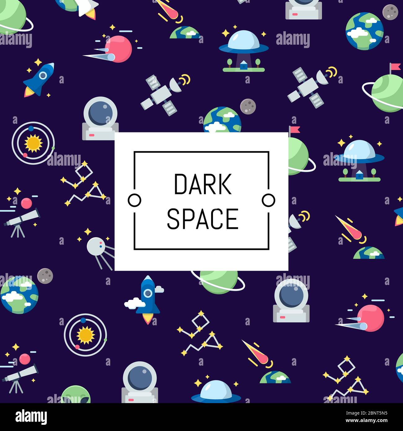 Vector flat space icons background with place for text illustration ...