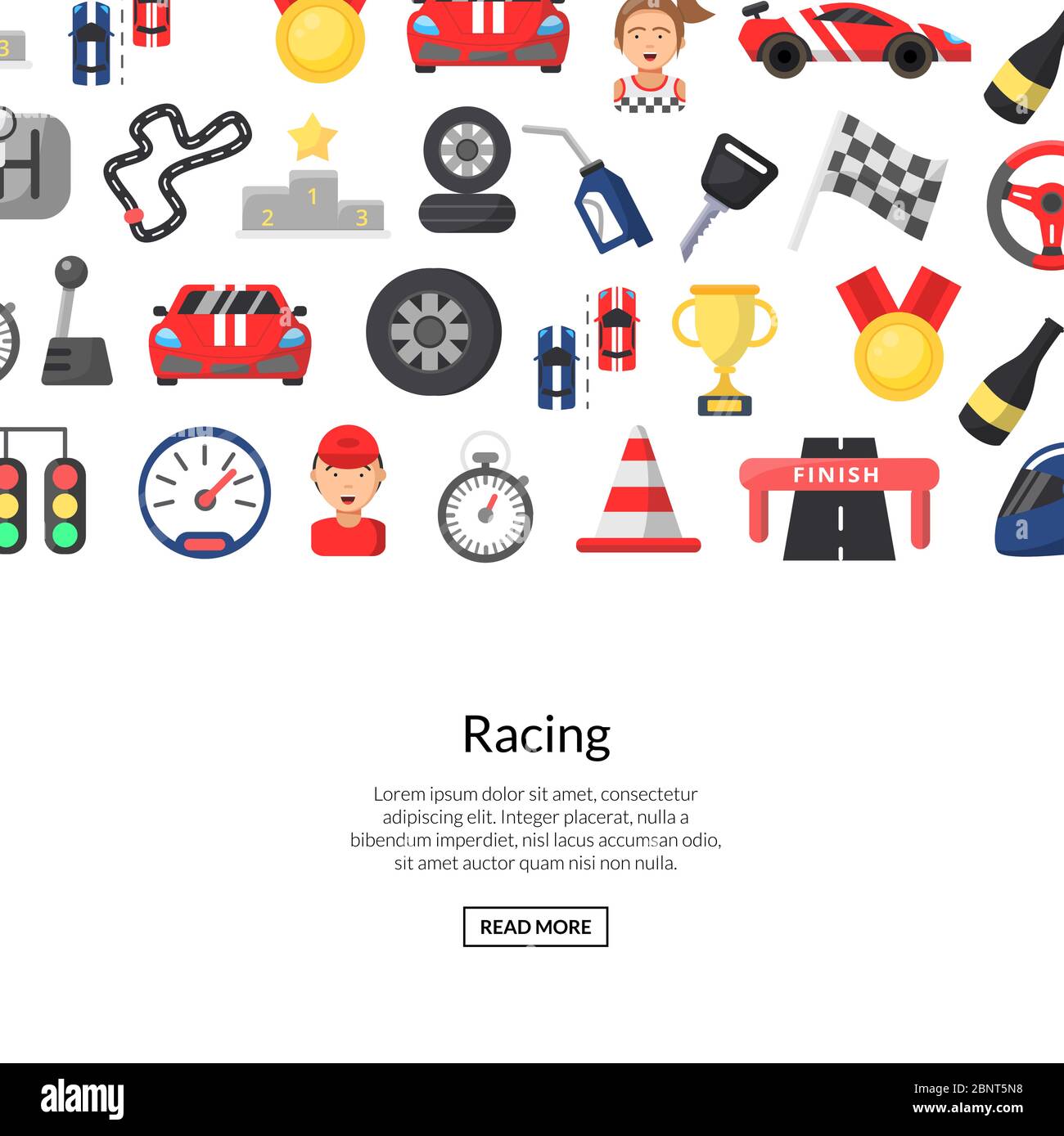 Vector flat car racing icons background Stock Vector