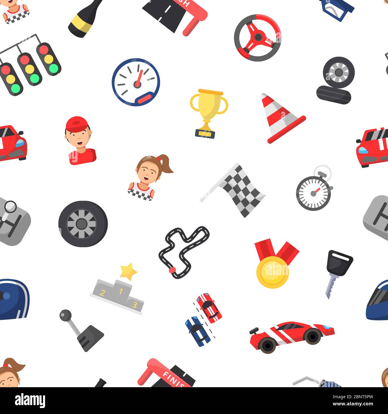 Vector flat car racing icons pattern or background illustration Stock Vector