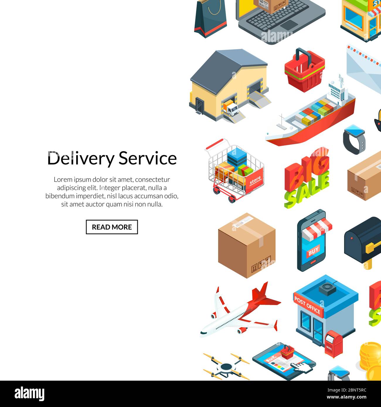 Vector isometric logistics and delivery icons background Stock Vector