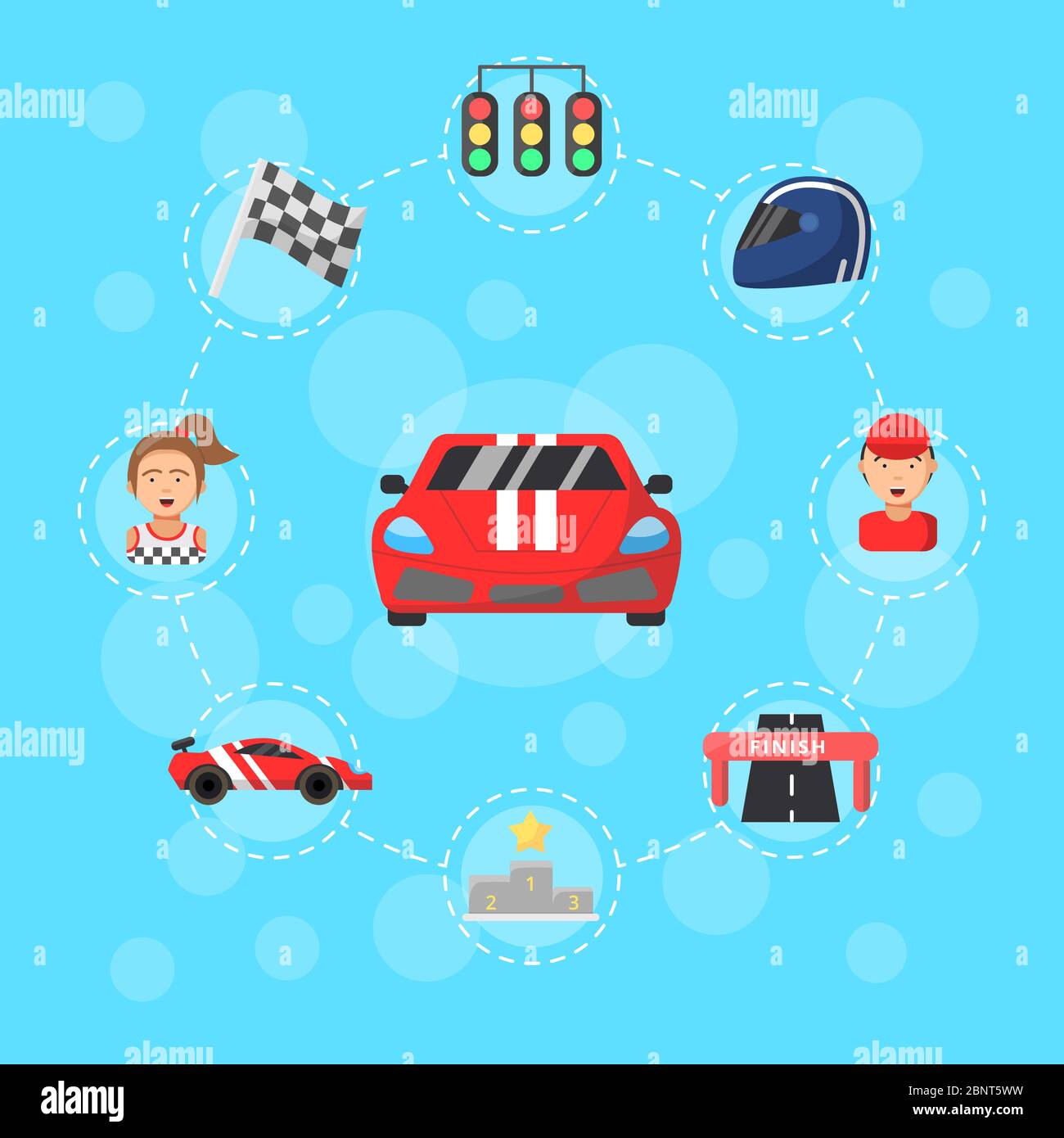 Vector flat car racing icons infographic concept illustration Stock Vector