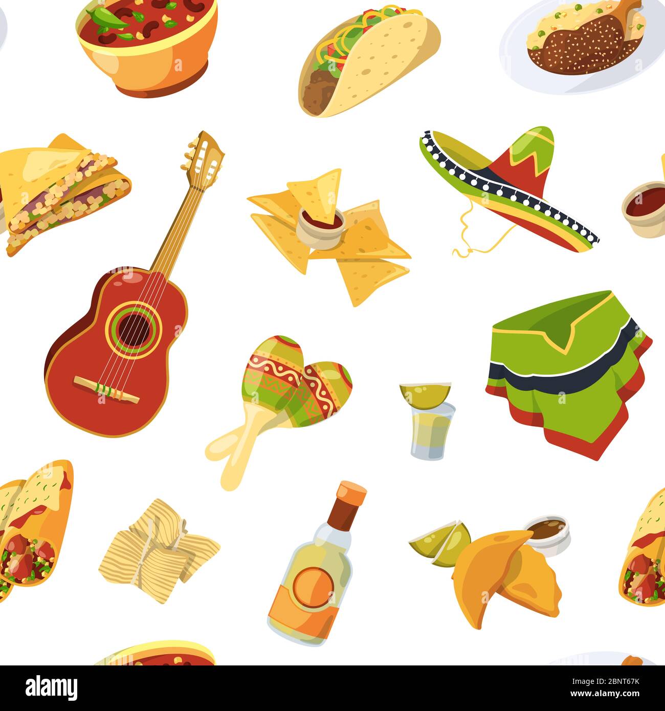 Vector cartoon mexican food pattern or background illustration Stock Vector
