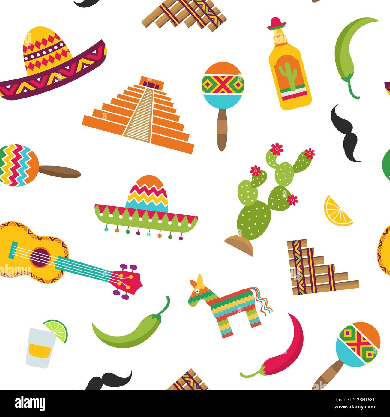 Vector flat Mexico attributes pattern or background illustration Stock Vector