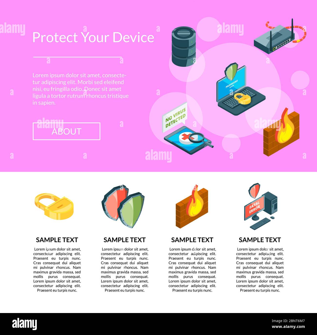 Vector isometric data and computer safety icons illustration Stock ...