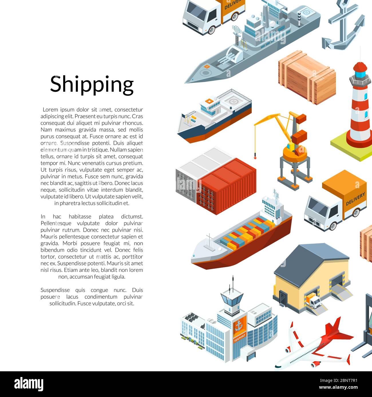 Vector isometric marine logistics and seaport background Stock Vector