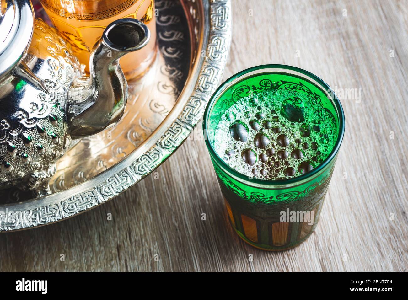 top view of a cup of moroccan tea - Traditional Moroccan tea Stock