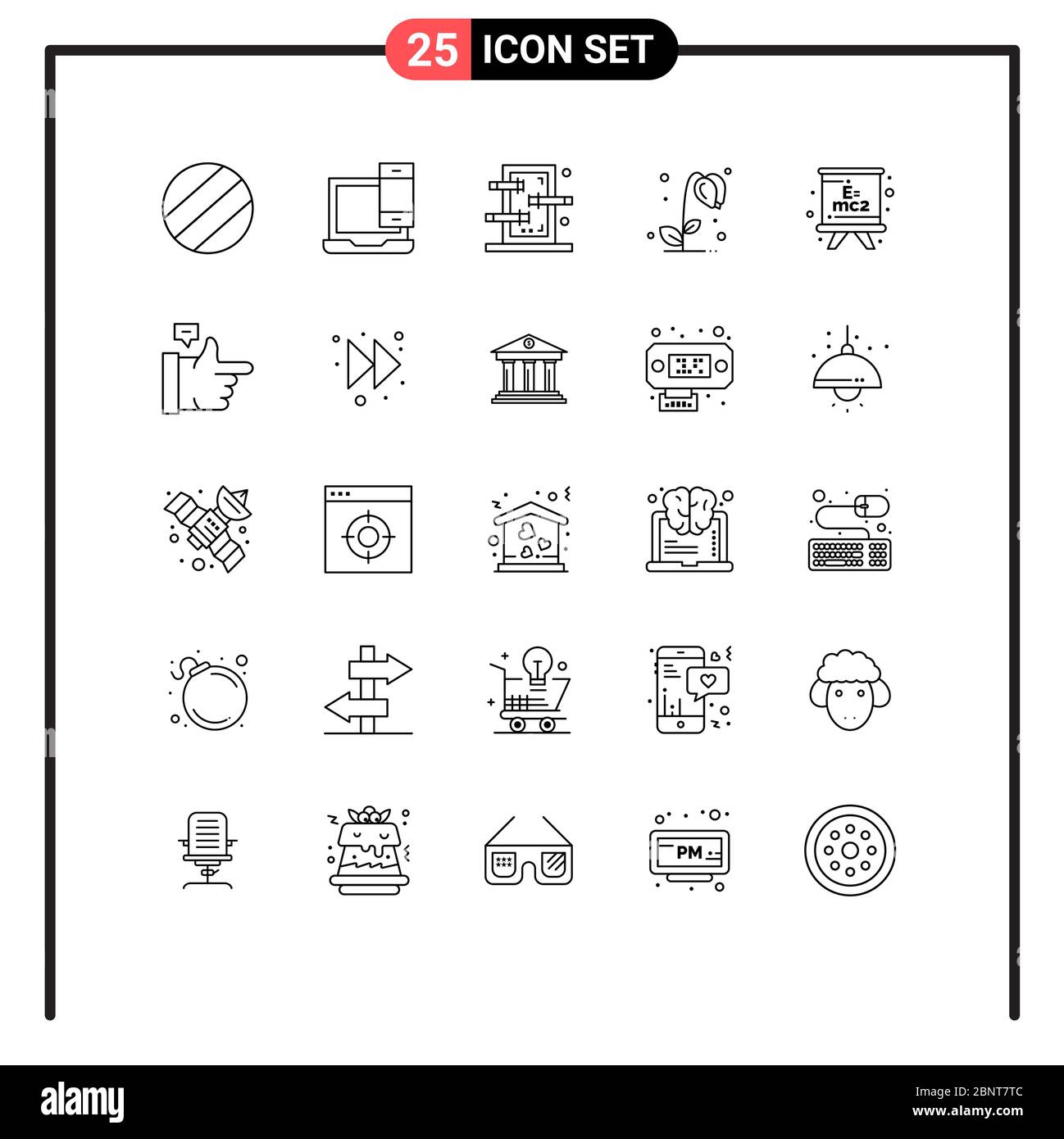 Stock Vector Icon Pack of 25 Line Signs and Symbols for education, blackboard, piercings, formula, nature Editable Vector Design Elements Stock Vector