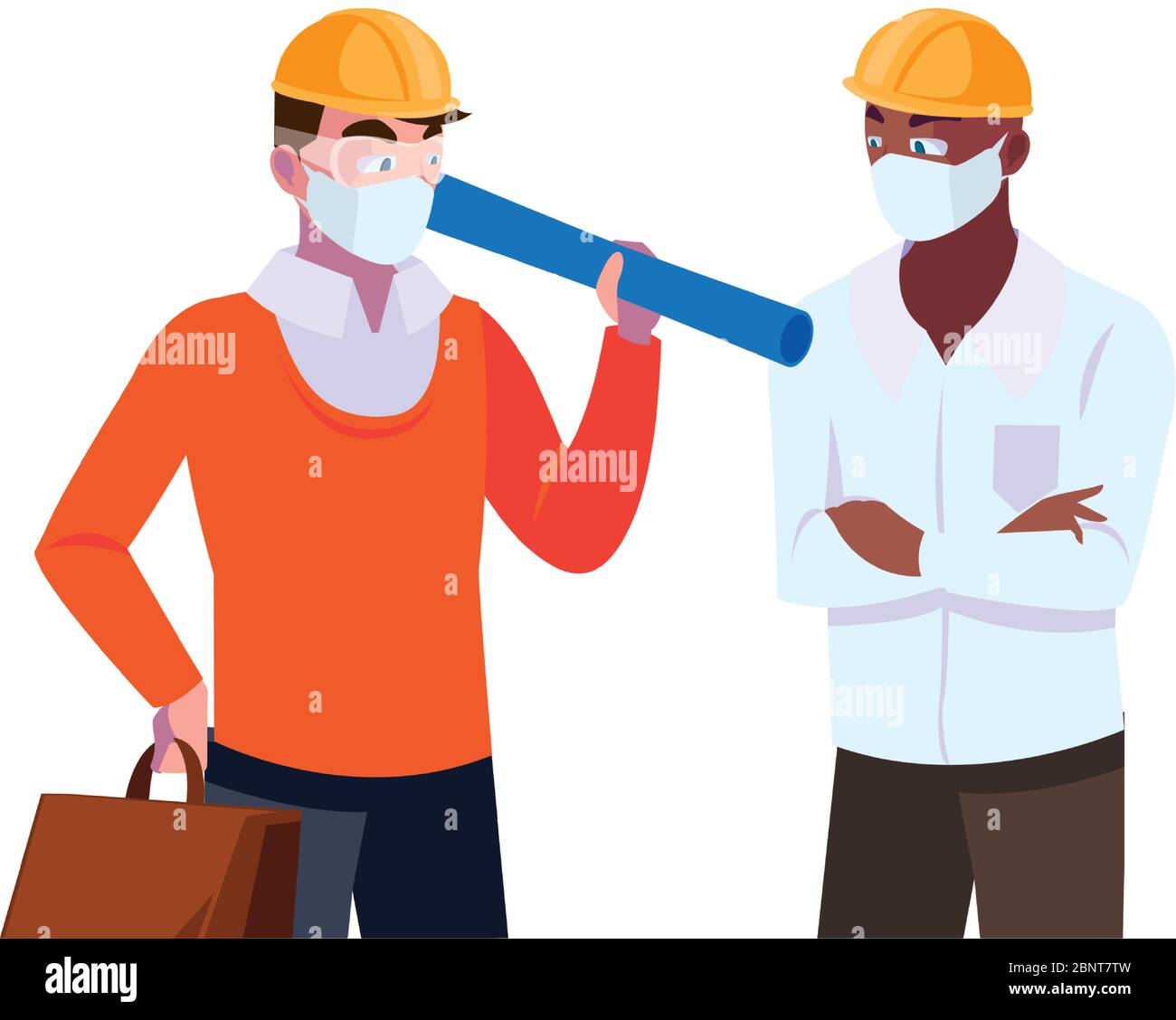 engineer and architect with mask and helmet vector illustration desing Stock Vector