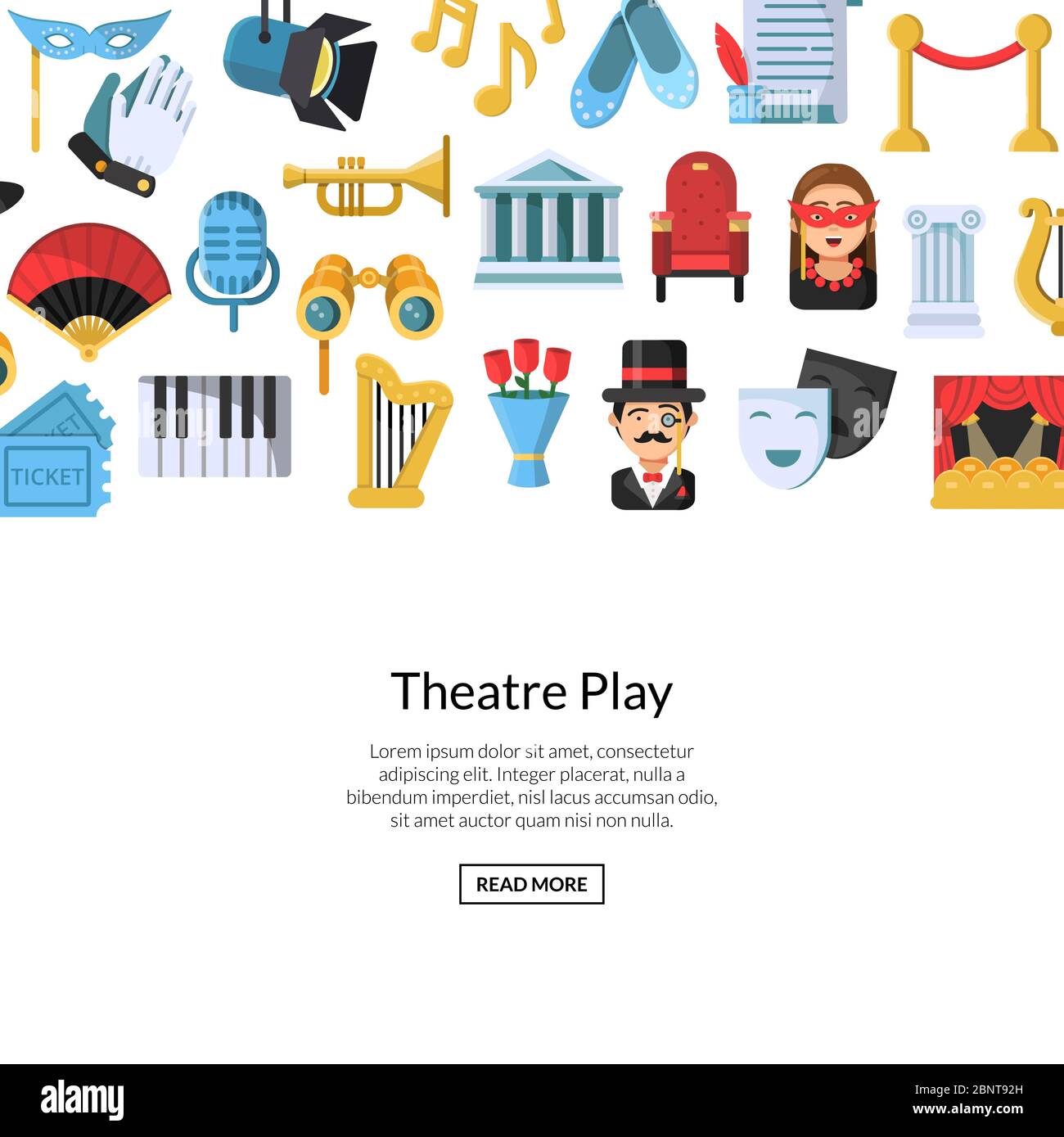 Vector flat theatre icons background with place for text illustration ...