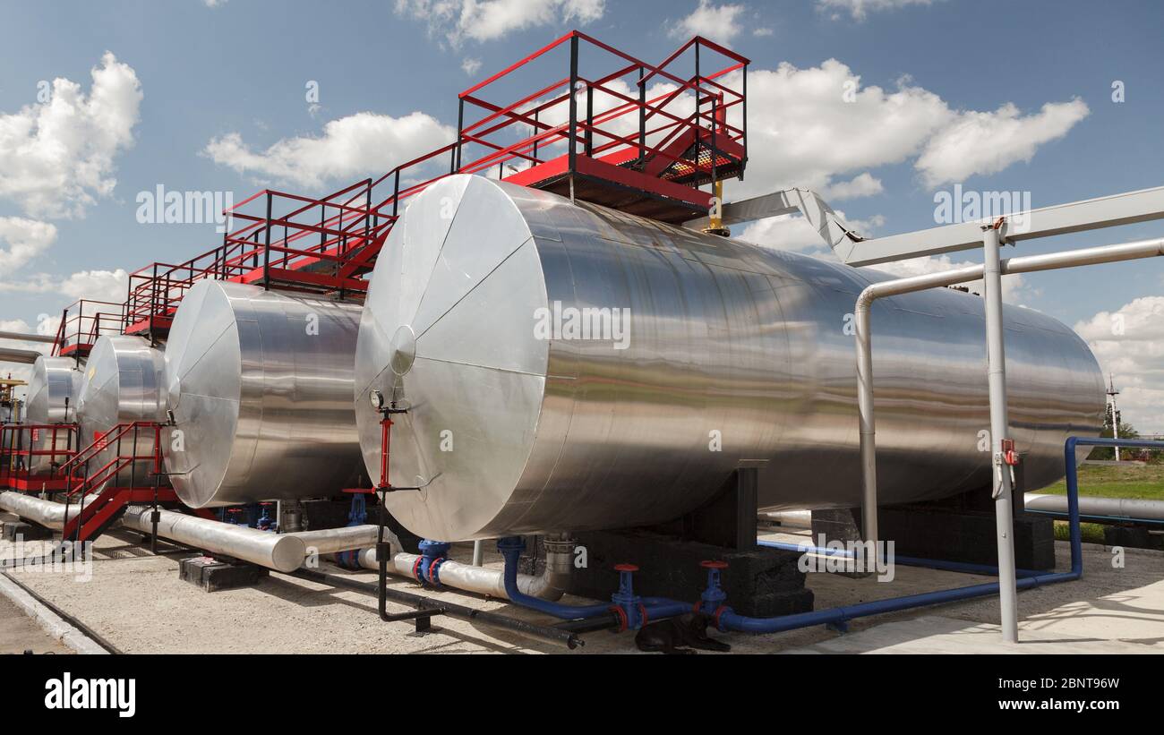 Ptroleum products storage tank at the refinery. Stock Photo