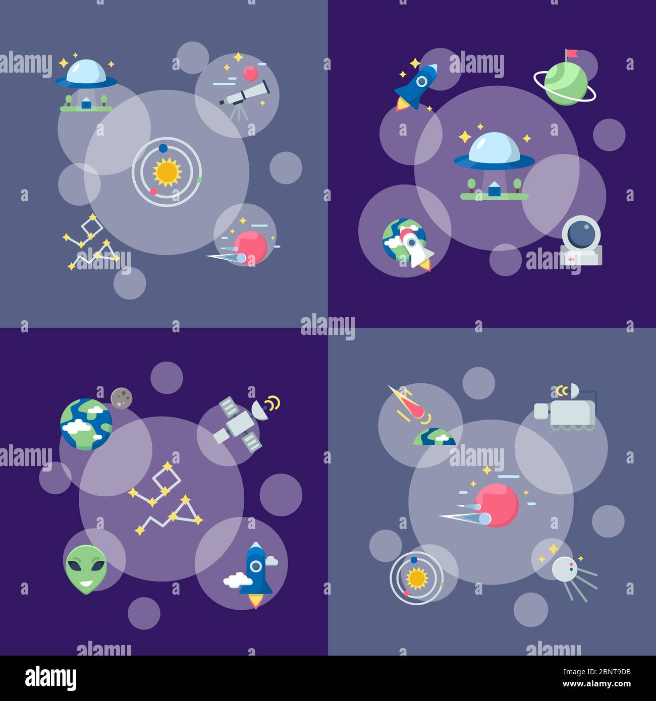 Vector flat space icons infographic concept illustration Stock Vector
