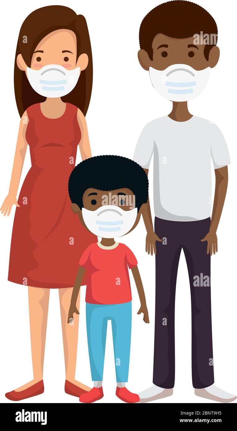 parents with son using face mask Stock Vector Image & Art - Alamy