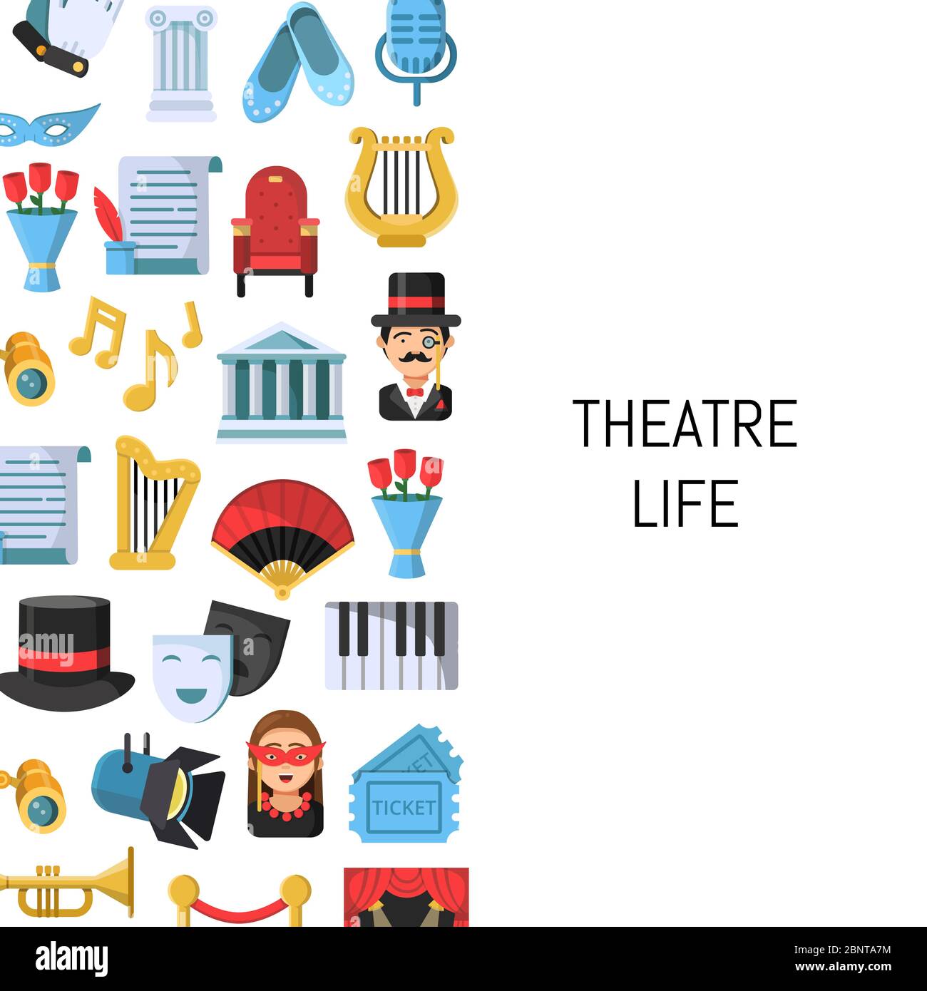 Vector flat theatre icons background with place for text illustration ...