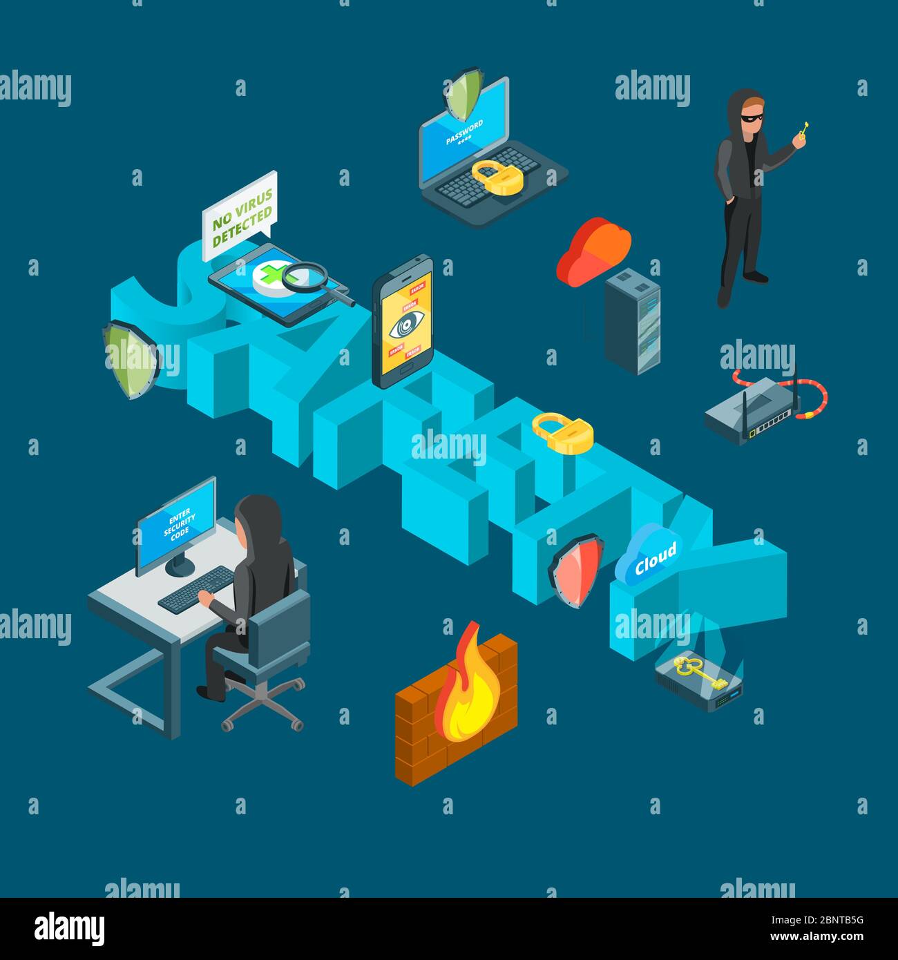Vector isometric data and computer safety icons infographic concept ...